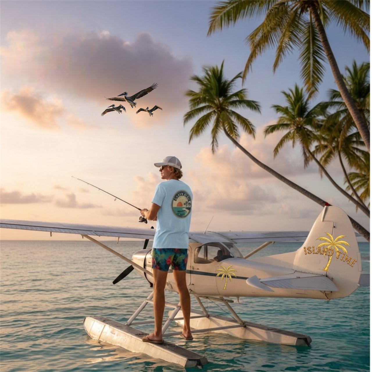 Seaplane Fishing Sunset Tee product thumbnail image