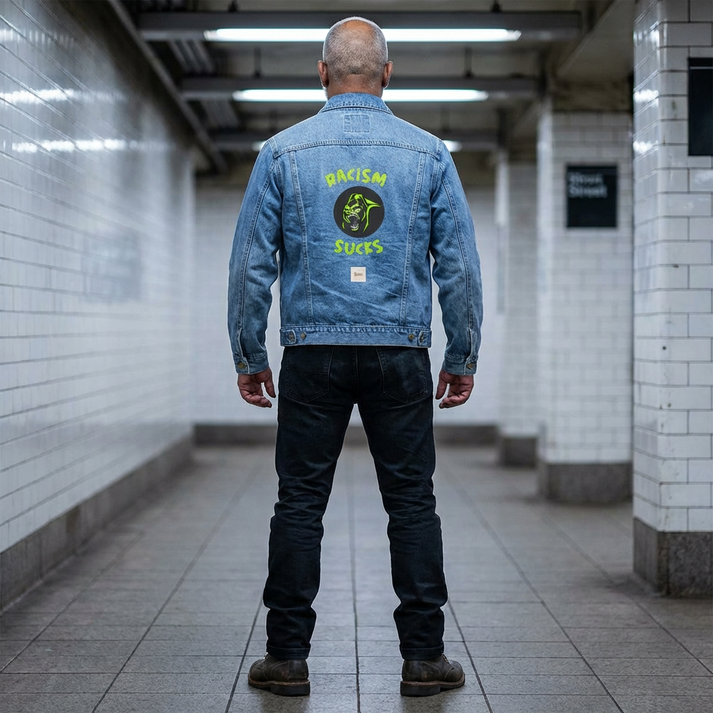 Denim Jacket – Racism Sucks Street Art Graphic Unisex Denim Jacket product thumbnail image Denim Jacket – Racism Sucks Street Art Graphic Unisex Denim Jacket product thumbnail image