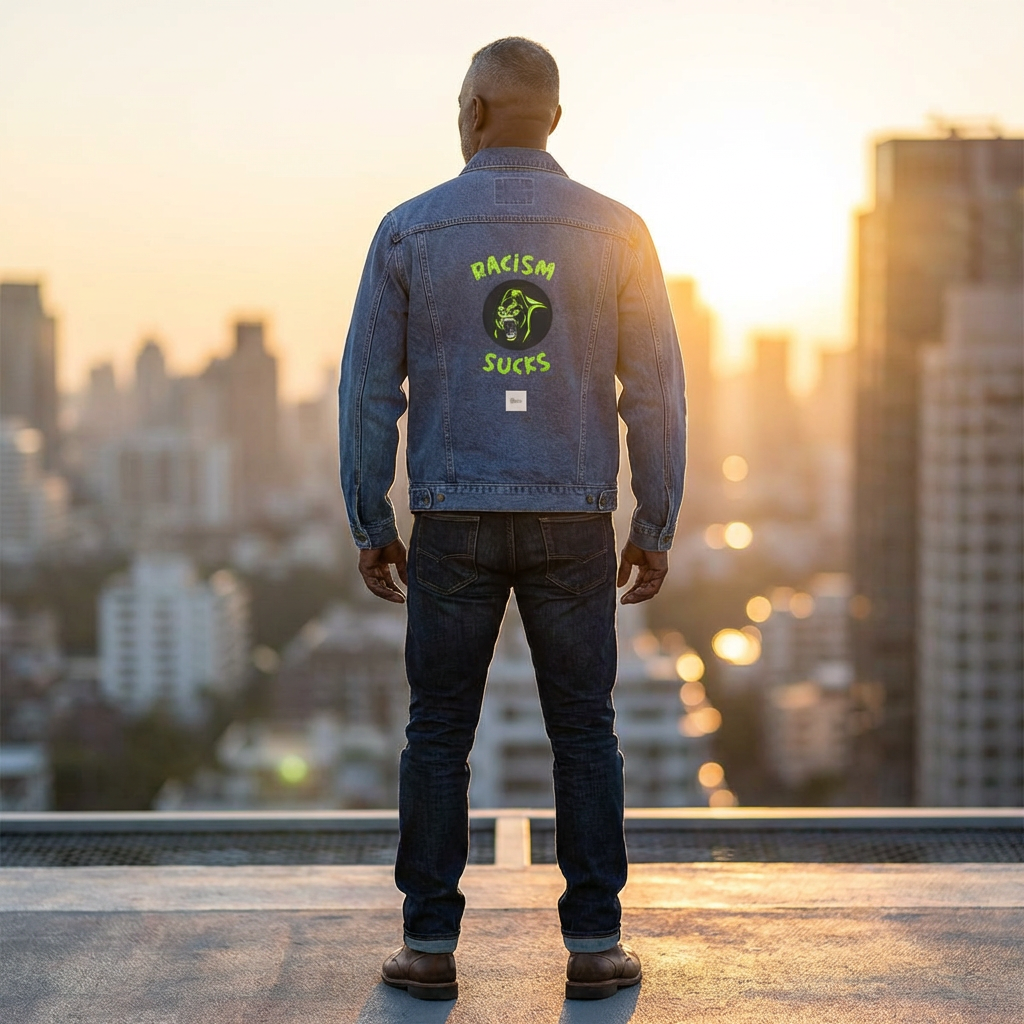 Denim Jacket – Racism Sucks Street Art Graphic Unisex Denim Jacket product thumbnail image Denim Jacket – Racism Sucks Street Art Graphic Unisex Denim Jacket product thumbnail image