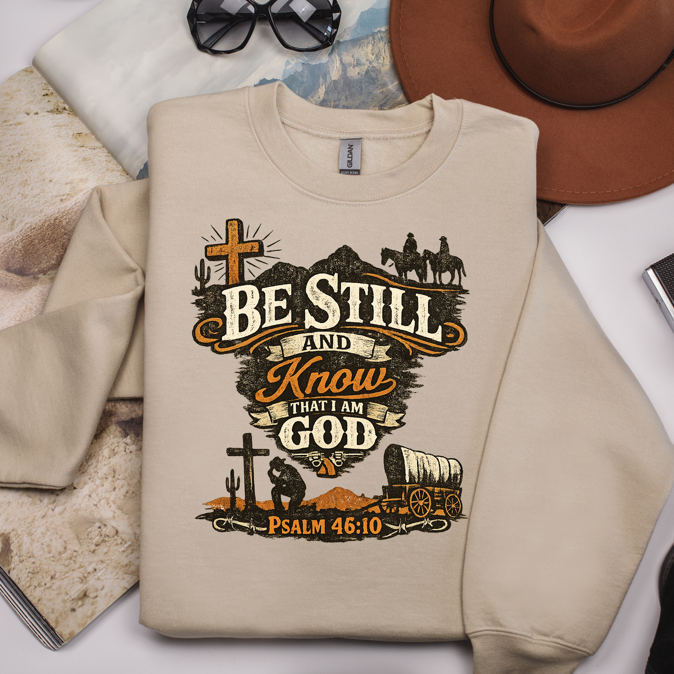 Be Still and Know God Crewneck Sweatshirt — Psalm 46:10 Christian Faith Graphic product thumbnail image
