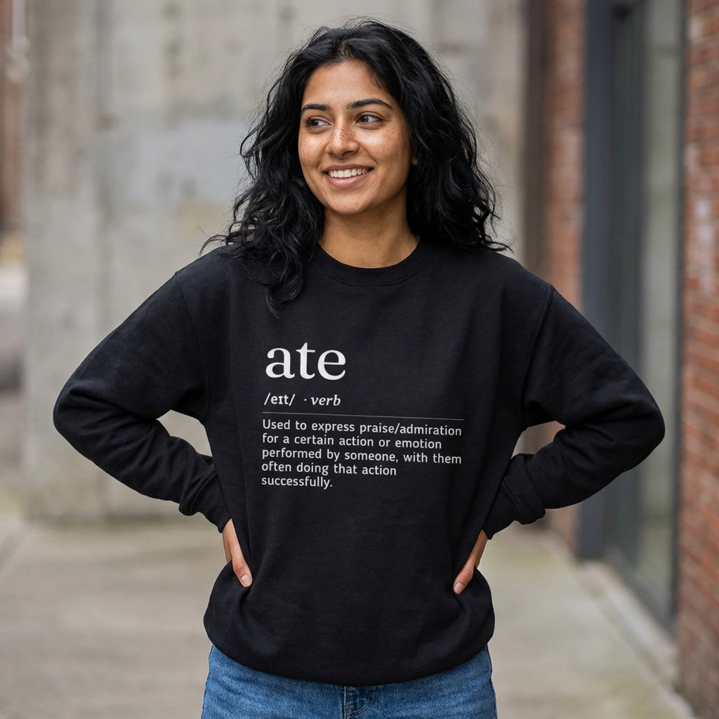 "ate" Definition Sweatshirt — Minimalist Typography Crewneck for Foodies & Linguists product thumbnail image "ate" Definition Sweatshirt — Minimalist Typography Crewneck for Foodies & Linguists product thumbnail image