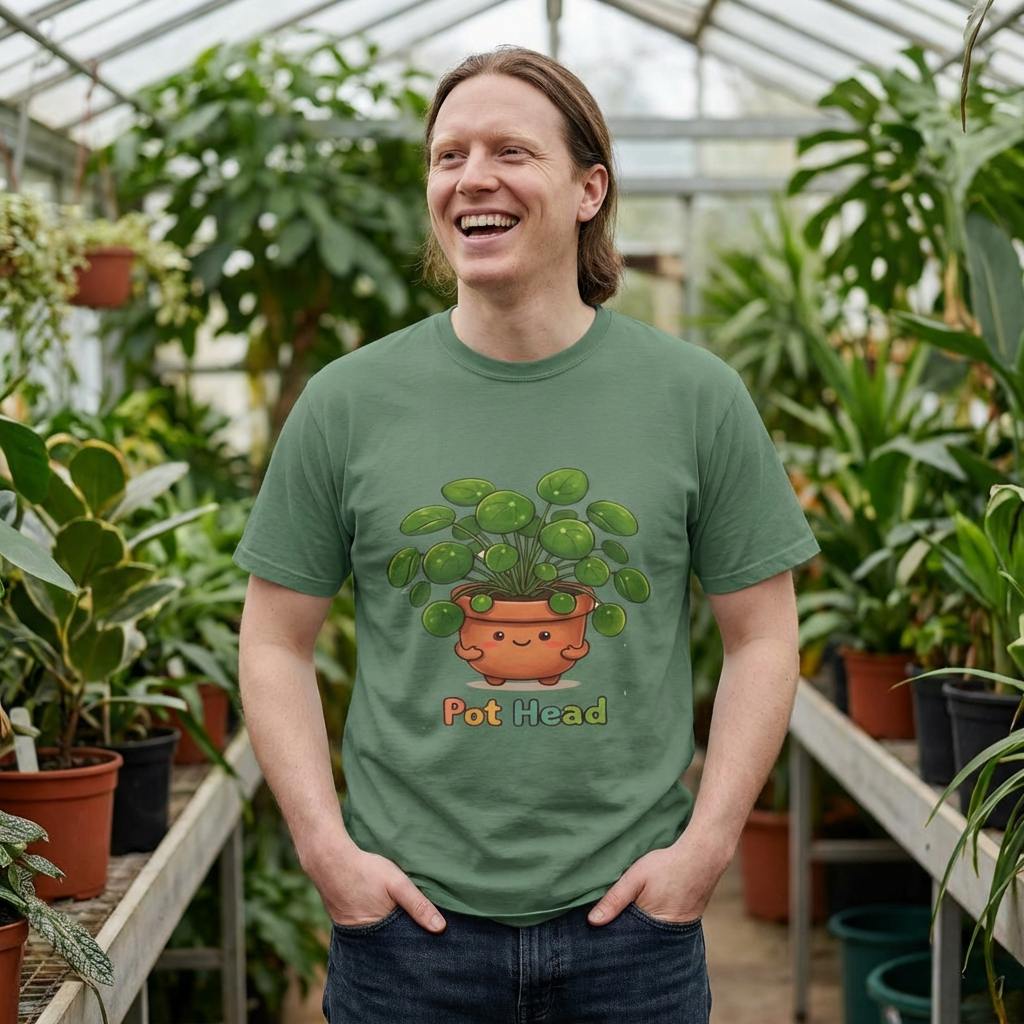 Cute Pot Head Shirt | Funny Gardening Gift | Chubby Plant Lover Tee | Sprout Squad Botanical Tshirt | Pilea Plant Mom Gift | Aesthetic Garden Crew Shirt