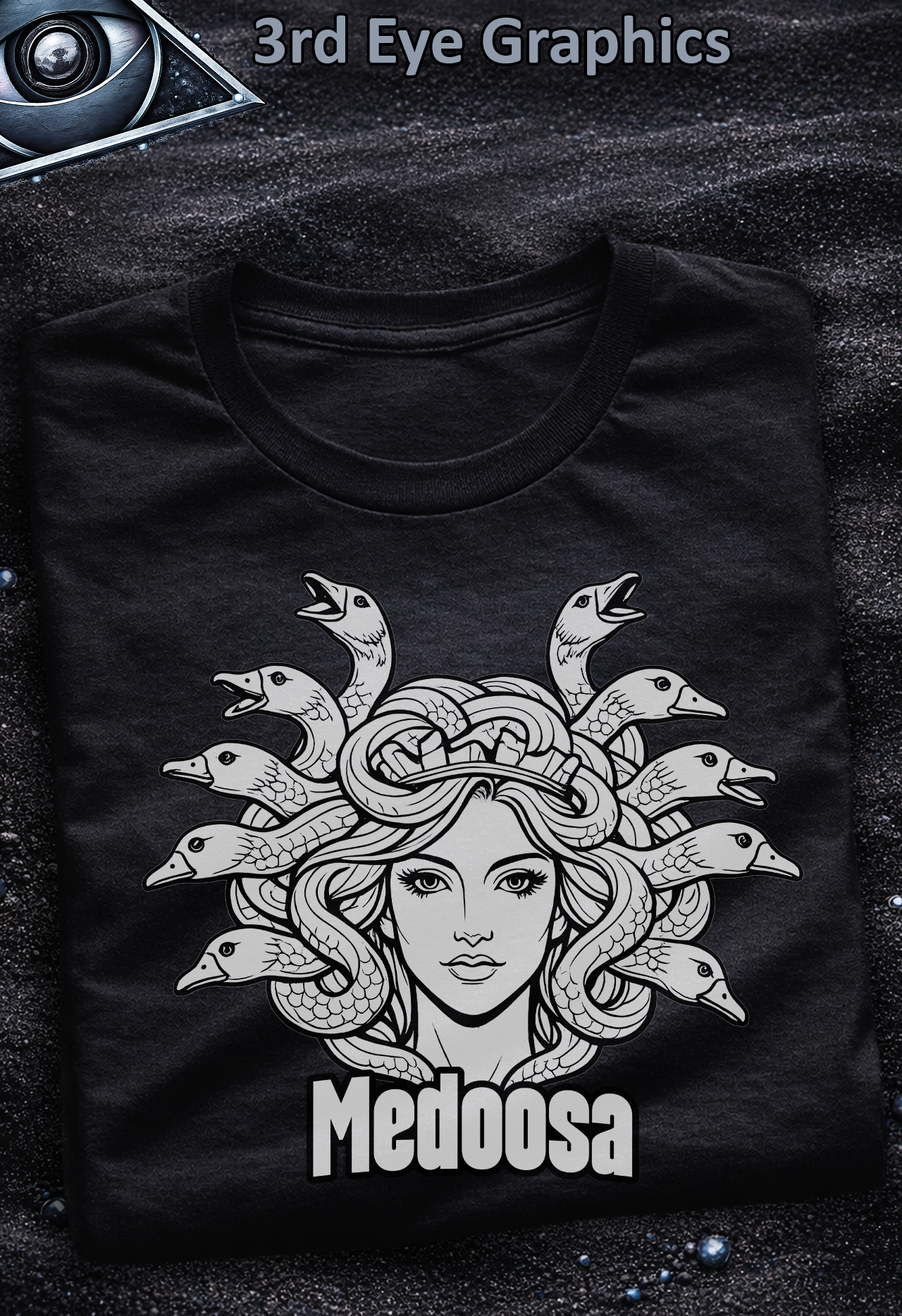 Funny Medusa Goose Greek Mythology Vintage "Medoosa" Graphic T-Shirt // Front Print product thumbnail image Funny Medusa Goose Greek Mythology Vintage "Medoosa" Graphic T-Shirt // Front Print product thumbnail image