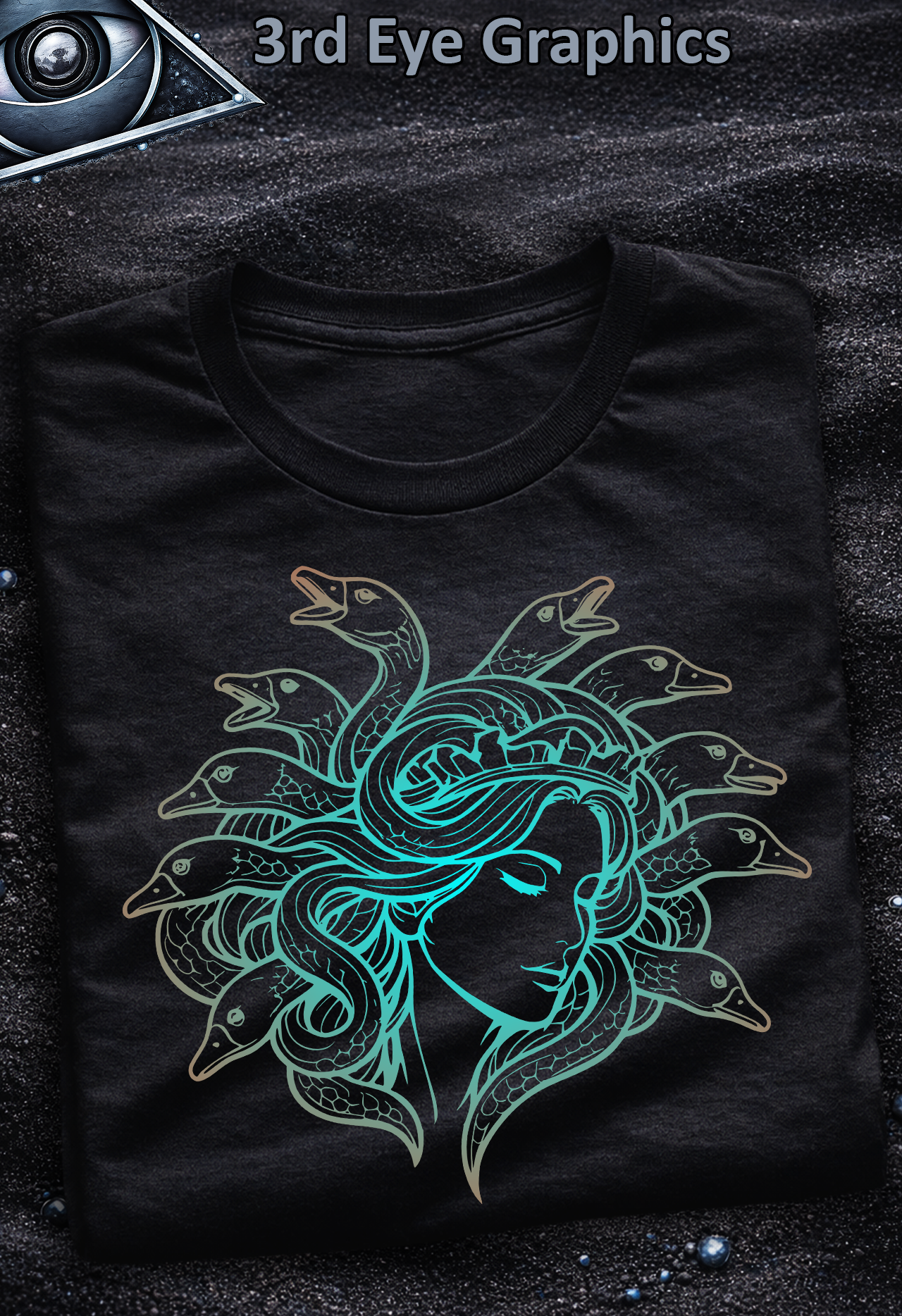 Funny Medusa Goose Greek Mythology Retro Gradient Graphic T-Shirt // Front Print v2 product thumbnail image Funny Medusa Goose Greek Mythology Retro Gradient Graphic T-Shirt // Front Print v2 product thumbnail image