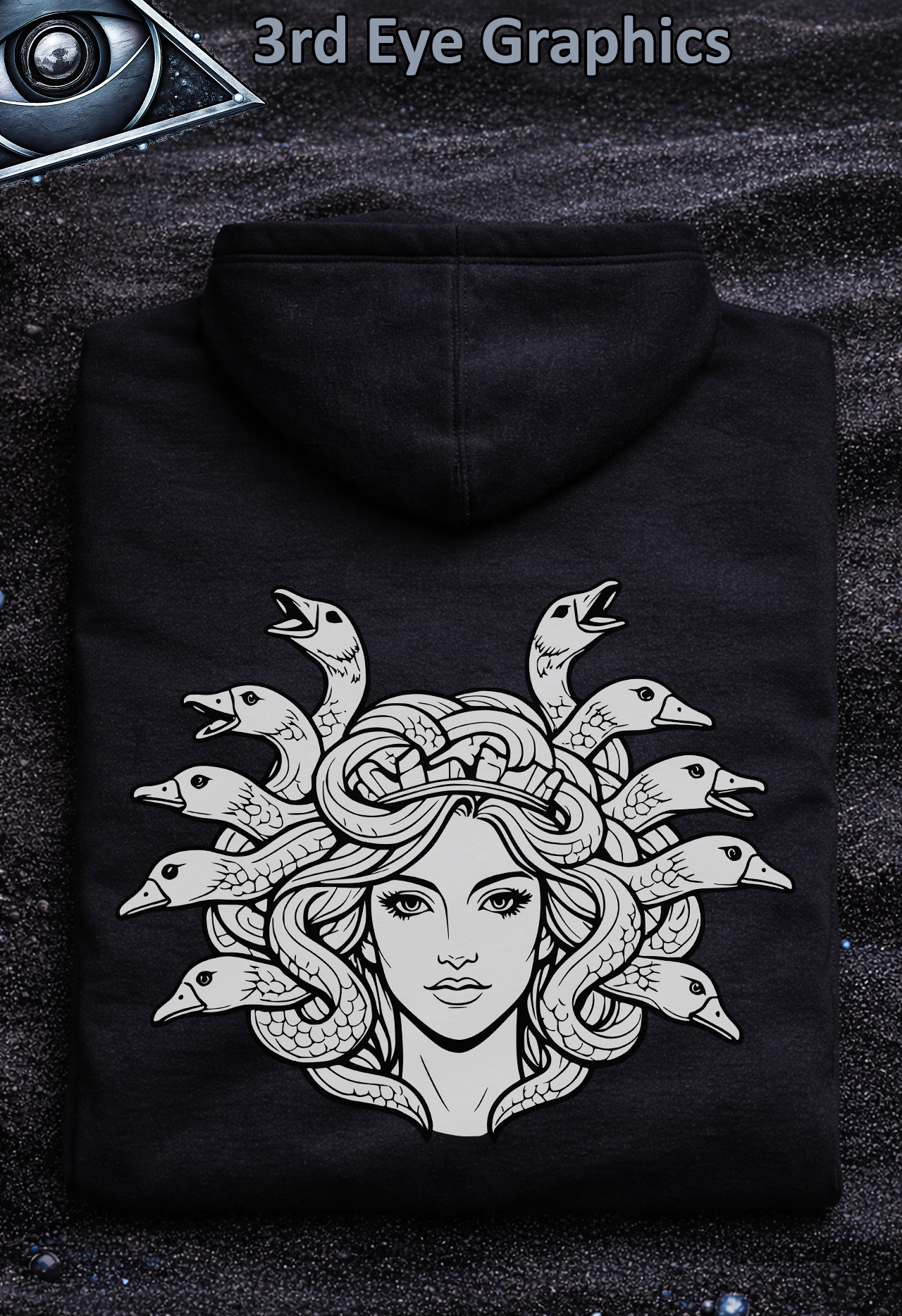 Funny Medusa Goose Greek Mythology Vintage Graphic Pullover Hoodie // Back Print product thumbnail image