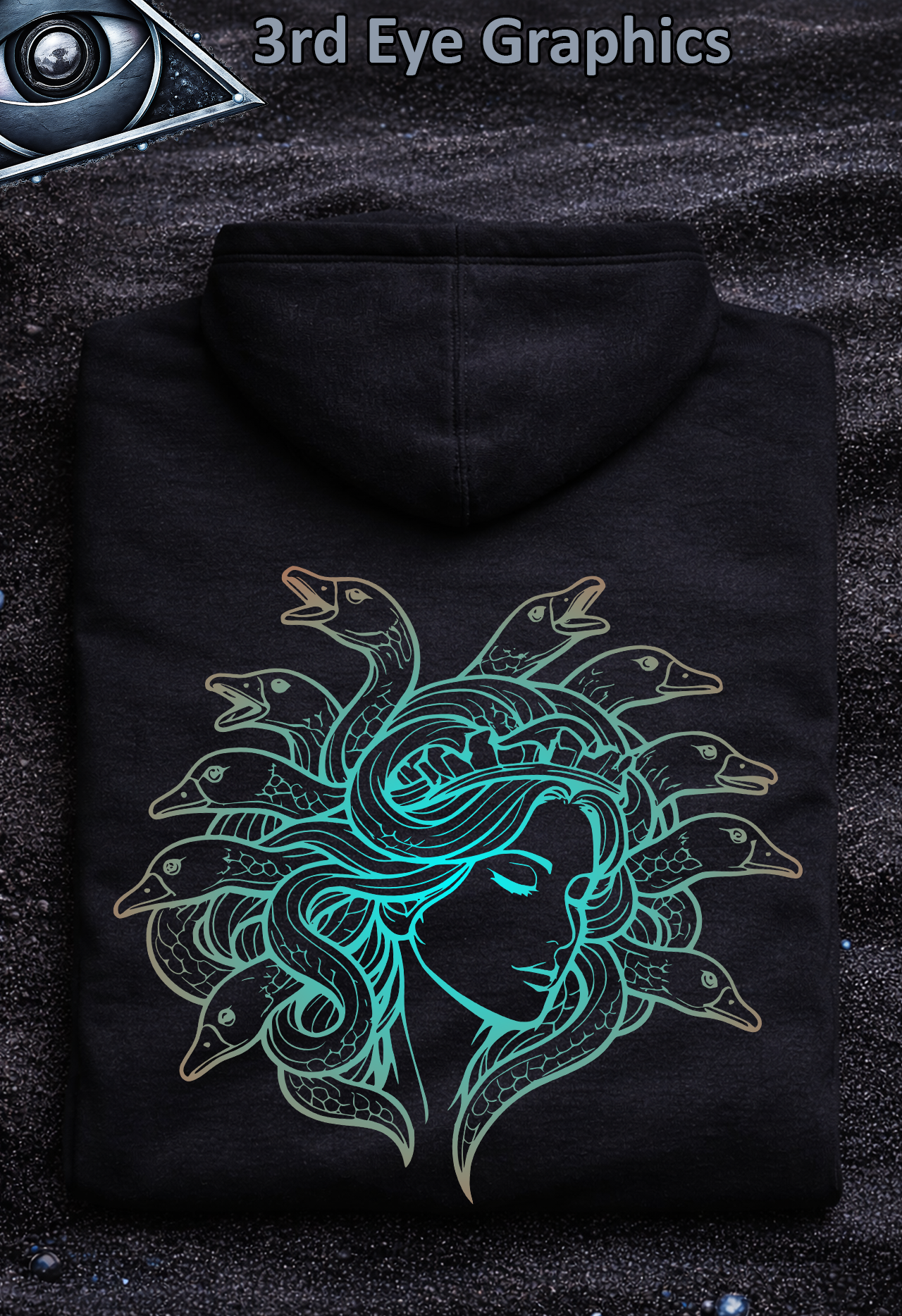 Funny Medusa Goose Greek Mythology Retro Colorful Graphic Pullover Hoodie // Back Print v2 product thumbnail image Funny Medusa Goose Greek Mythology Retro Colorful Graphic Pullover Hoodie // Back Print v2 product thumbnail image