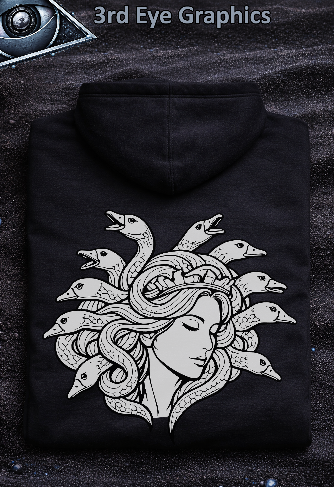 Funny Medusa Goose Greek Mythology Vintage Graphic Pullover Hoodie // Back Print v2 product thumbnail image