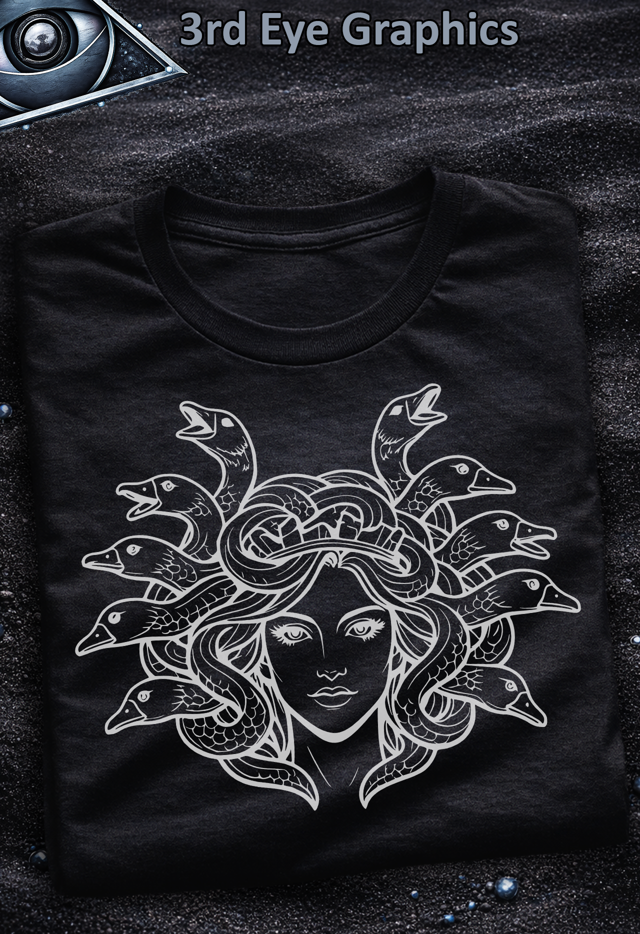 Funny Medusa Goose Greek Mythology Vintage Line Graphic T-Shirt // Front Print v2
