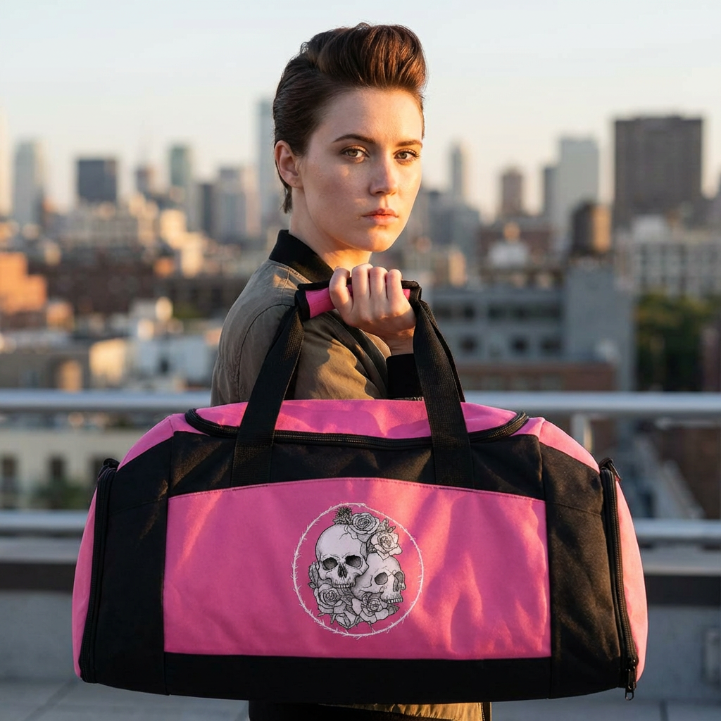 Skull Rose Gym Bag — Floral Skull Duffle for Gym, Travel &amp; Fitness