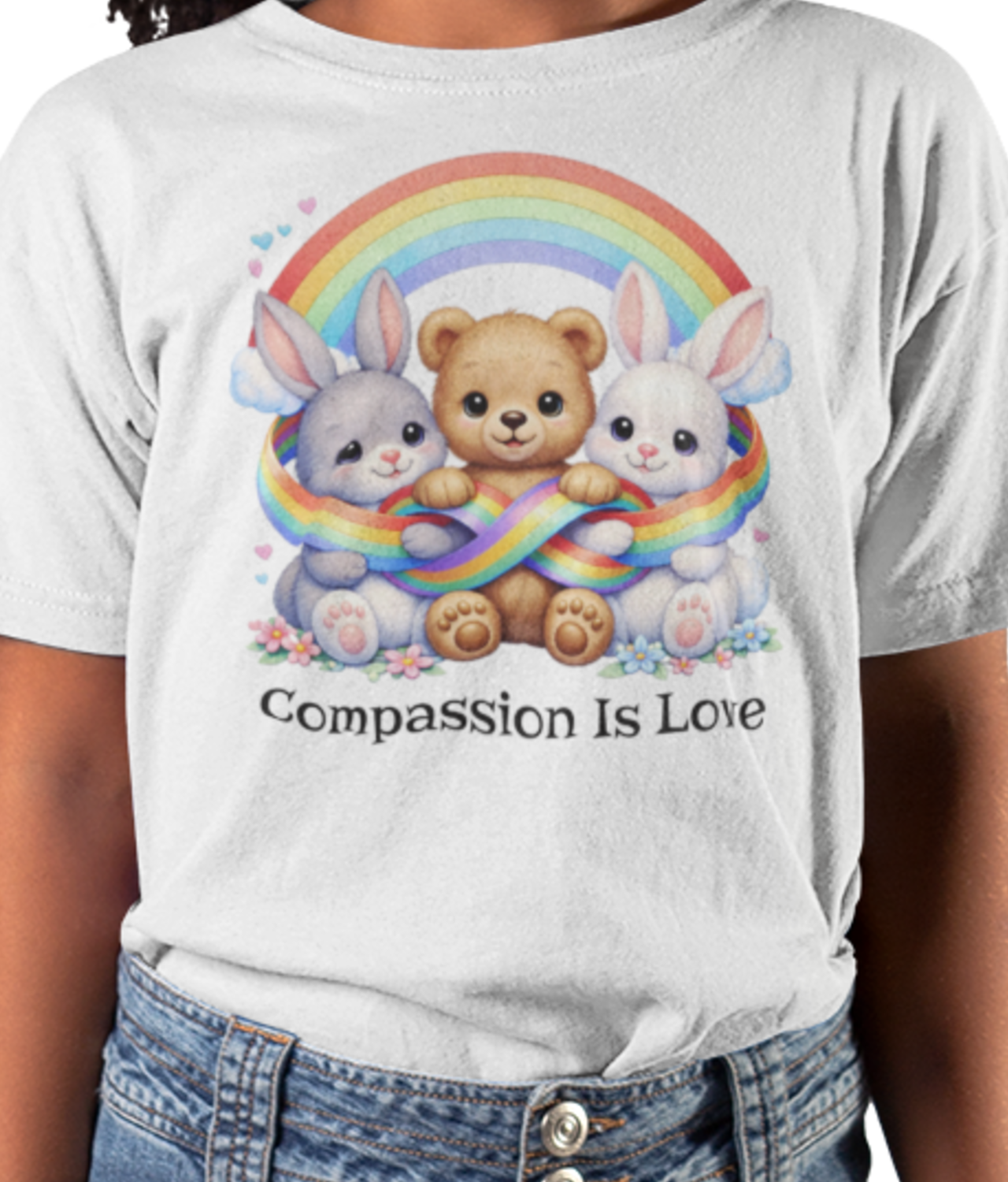 Autism Awareness Infinity Rainbow Ribbon | Neurodivergence Acceptance Gildan Unisex Kids Tee | Cute Bunnies and Bear Love Neurodiversity Empowerment T-shirt product thumbnail image