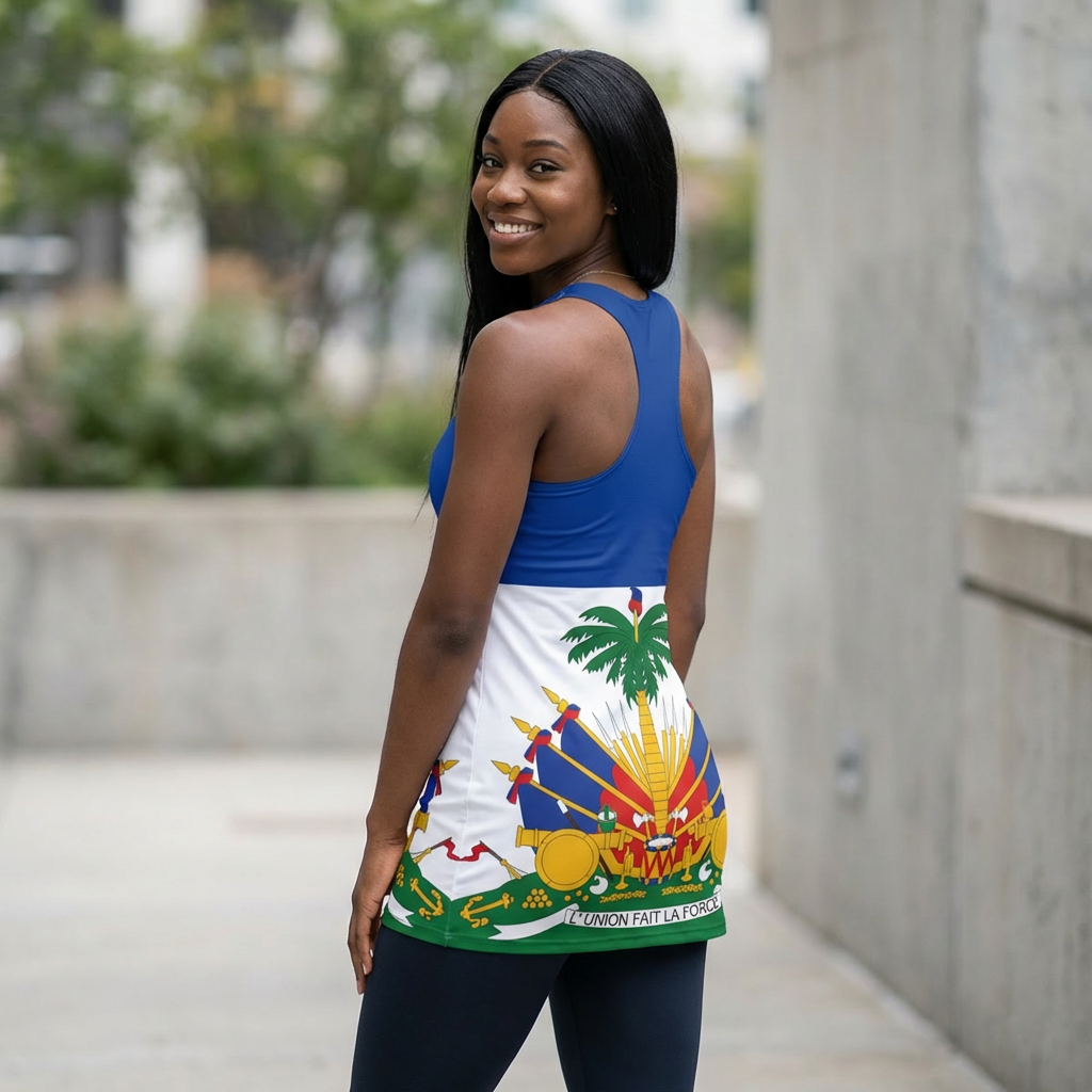 ZOE Life - Blue Haitian Pride Racerback Dress, Summer Fashion, Festival Wear, Tropical Vibes, Caribbean Style, Beach Day Outfit product thumbnail image
