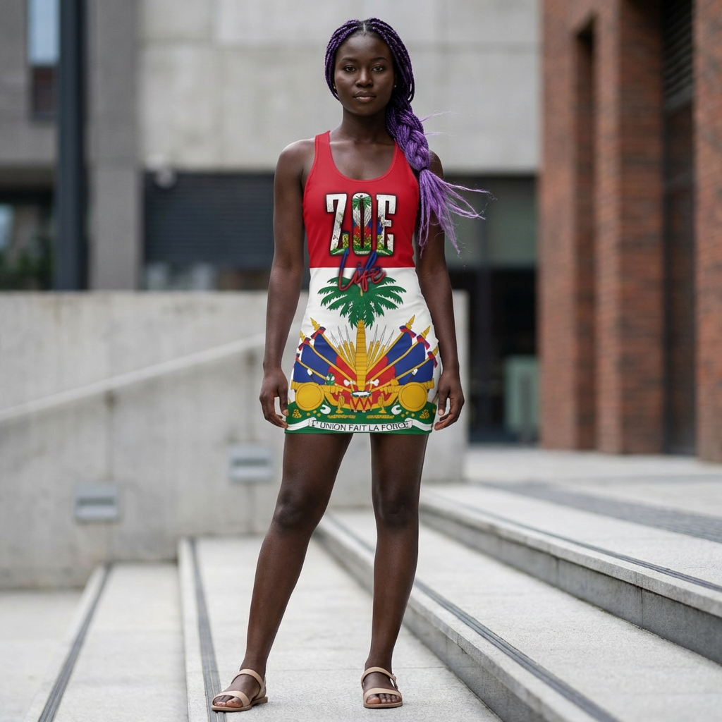 ZOE Life - Red Haitian Pride Racerback Dress, Summer Fashion, Festival Wear, Tropical Vibes, Caribbean Style, Beach Day Outfit product thumbnail image