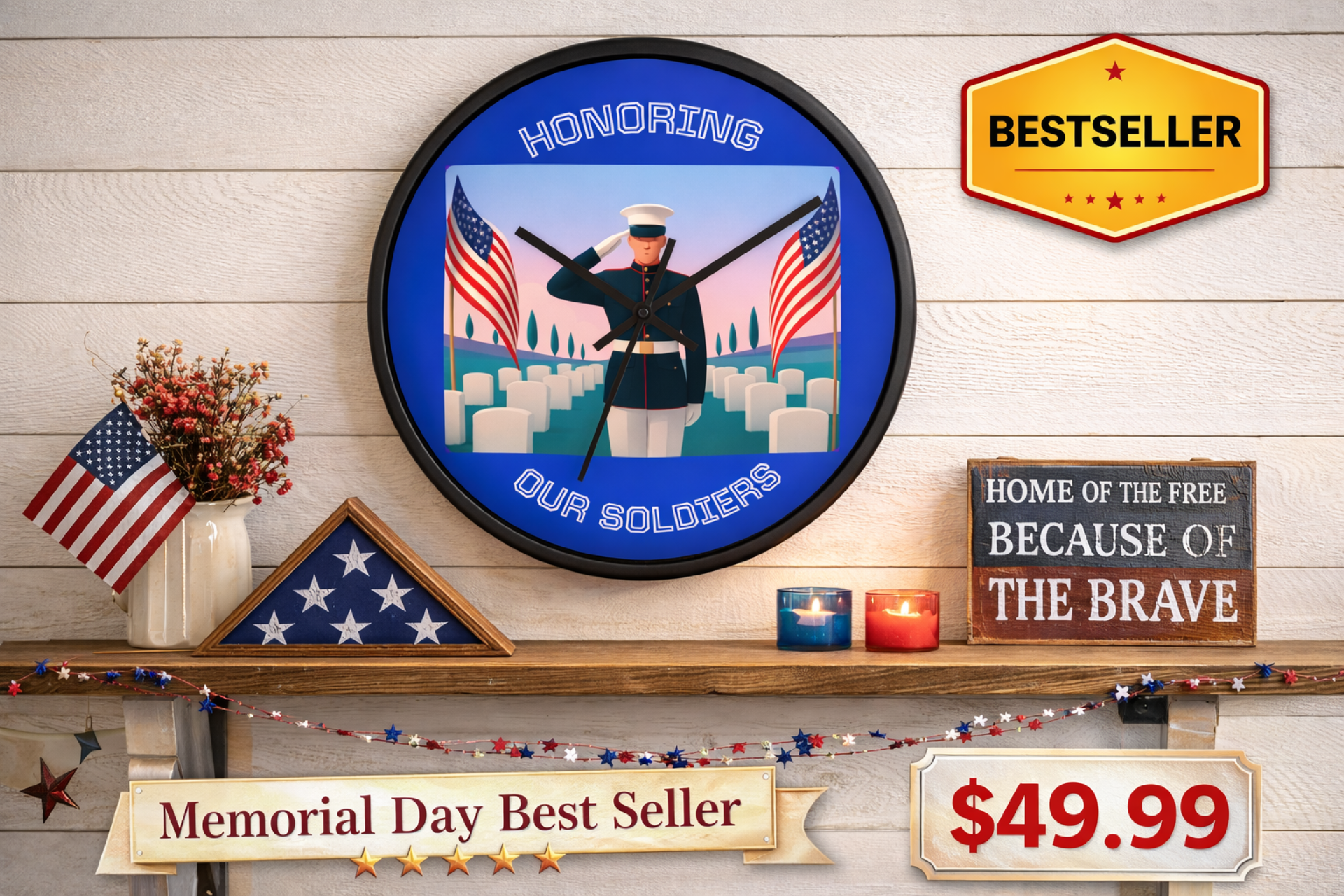 Honoring Our Soldiers Memorial Wall Clock — Military Tribute Home Decor product thumbnail image Honoring Our Soldiers Memorial Wall Clock — Military Tribute Home Decor product thumbnail image