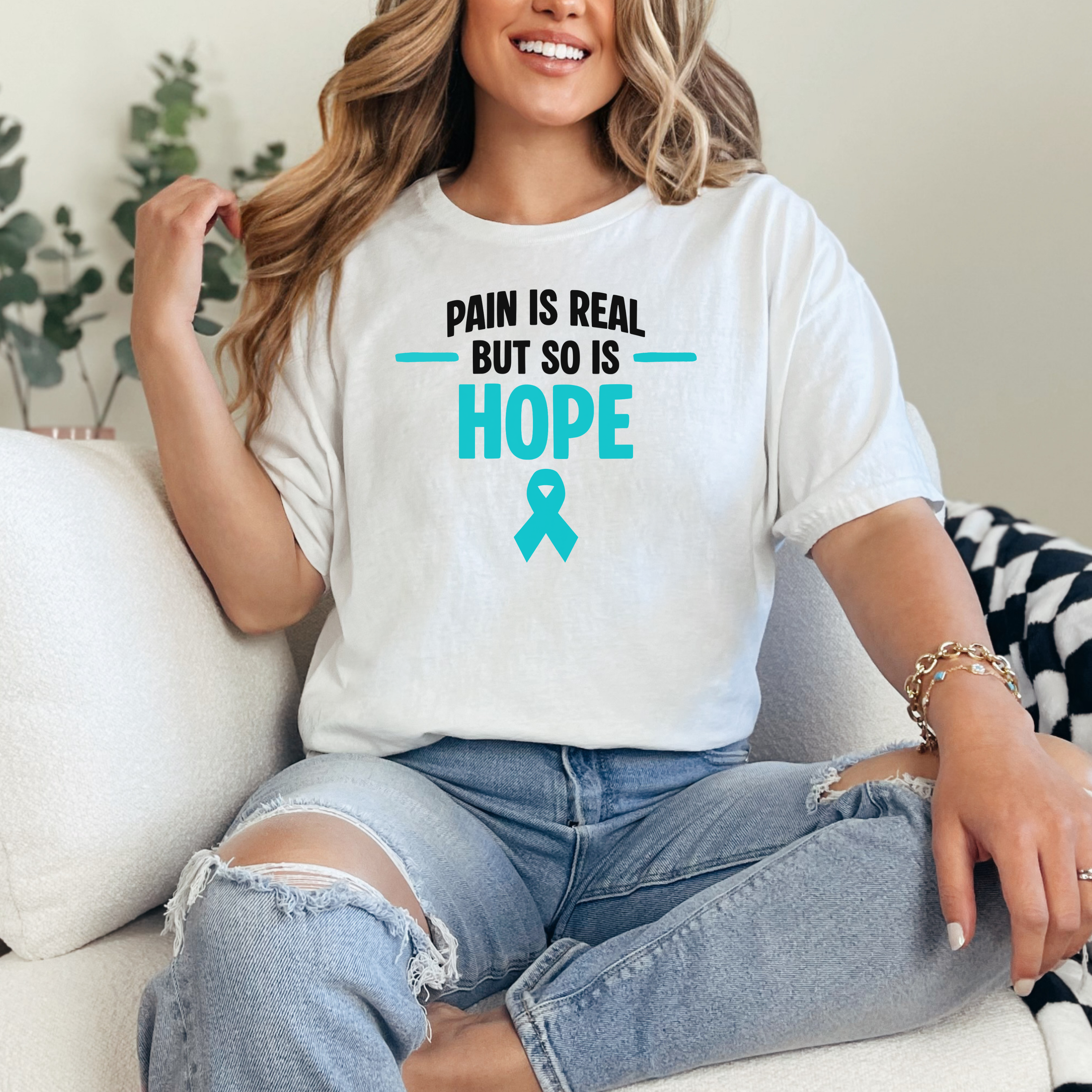 Hope Awareness T-Shirt — “Pain Is Real But So Is Hope”  product thumbnail image