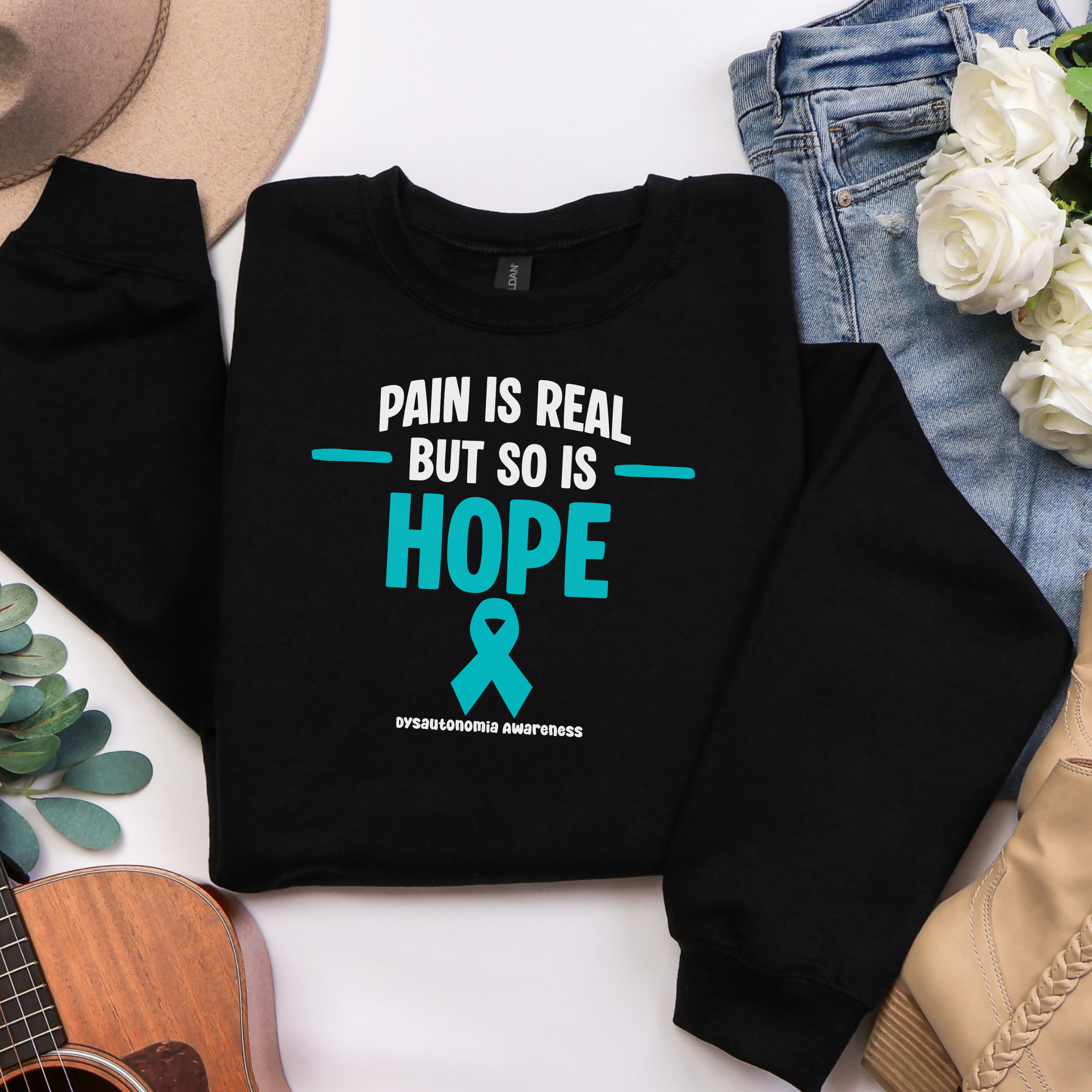 "Pain Is Real But So Is Hope" Dysautonomia Awareness Crewneck product thumbnail image