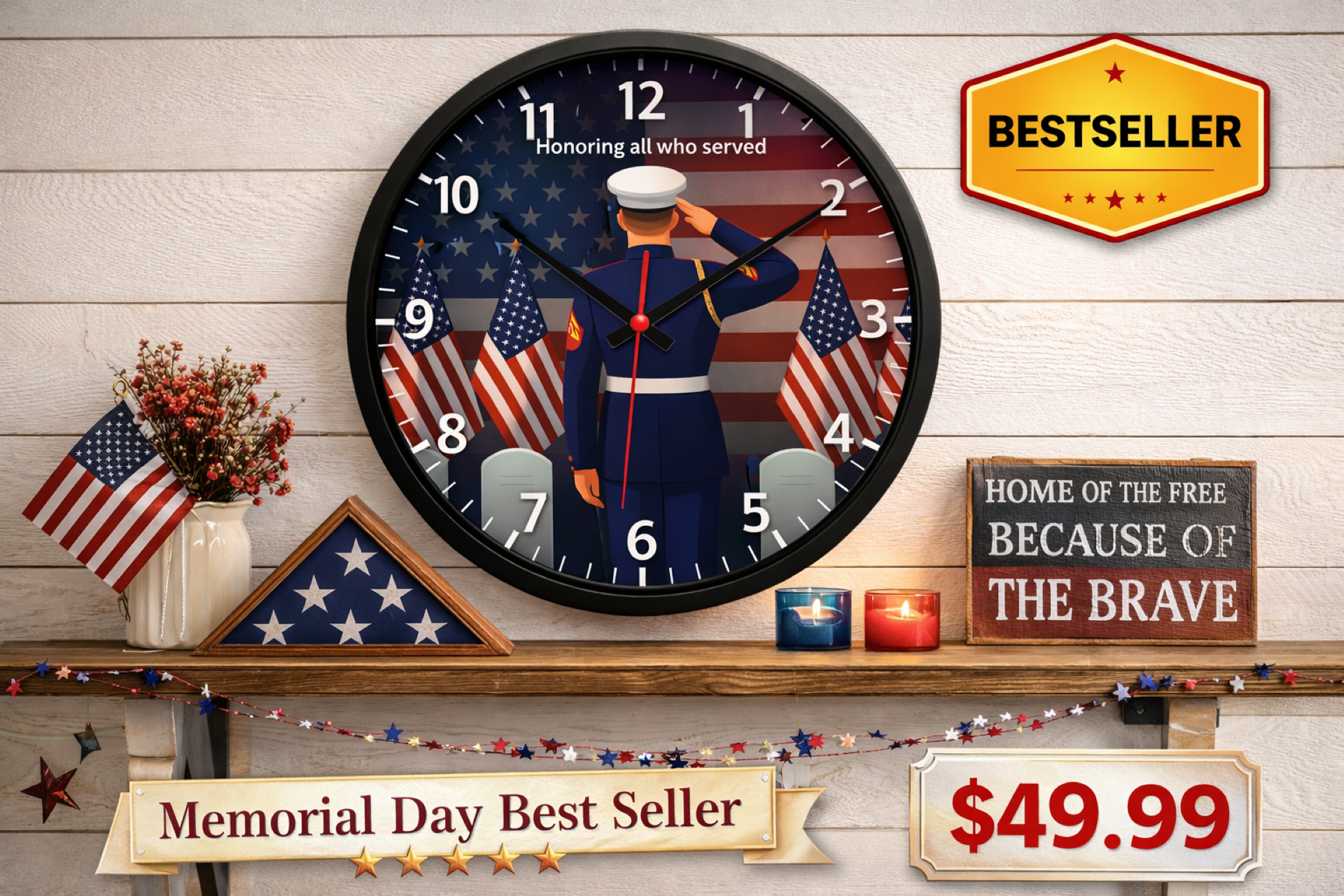 Military Tribute Wall Clock — "Honoring All Who Served" Patriotic Salute Design product thumbnail image