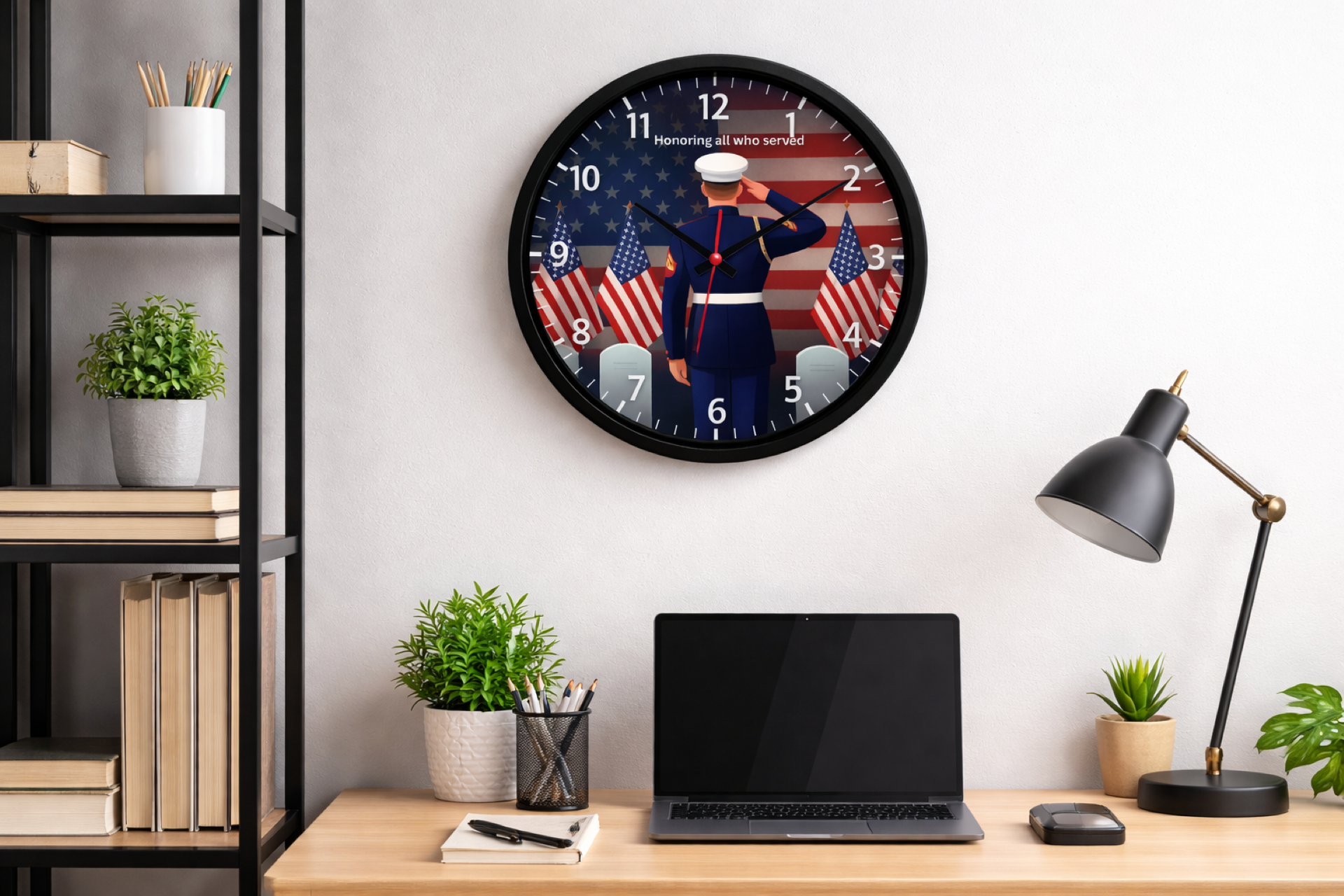 Military Tribute Wall Clock — "Honoring All Who Served" Patriotic Salute Design product thumbnail image Military Tribute Wall Clock — "Honoring All Who Served" Patriotic Salute Design product thumbnail image