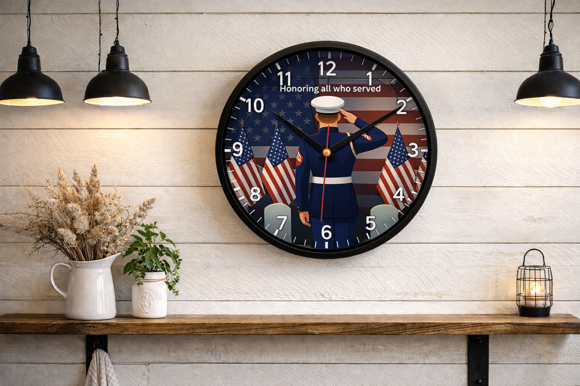 Military Tribute Wall Clock — "Honoring All Who Served" Patriotic Salute Design product thumbnail image Military Tribute Wall Clock — "Honoring All Who Served" Patriotic Salute Design product thumbnail image