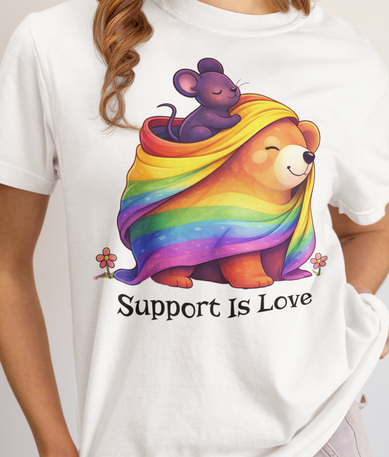 Autism Awareness Infinity Rainbow Ribbon | Neurodivergence Acceptance Comfort Colors Unisex Tee | Cute Mouse and Bear Love Neurodiversity Empowerment Graphic T-shirt product thumbnail image