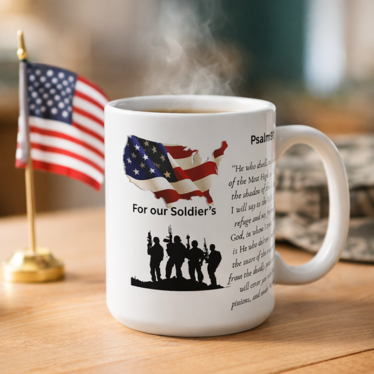 Psalm 91 Military Tribute Mug — 15oz Patriotic Soldier Prayer Coffee Cup product thumbnail image