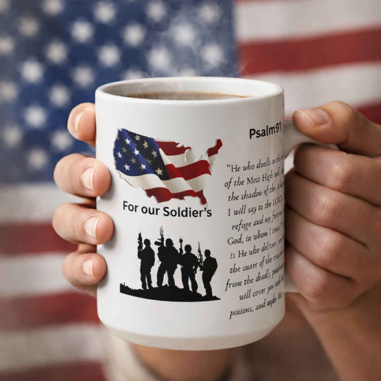 Psalm 91 Military Tribute Mug — 15oz Patriotic Soldier Prayer Coffee Cup product thumbnail image