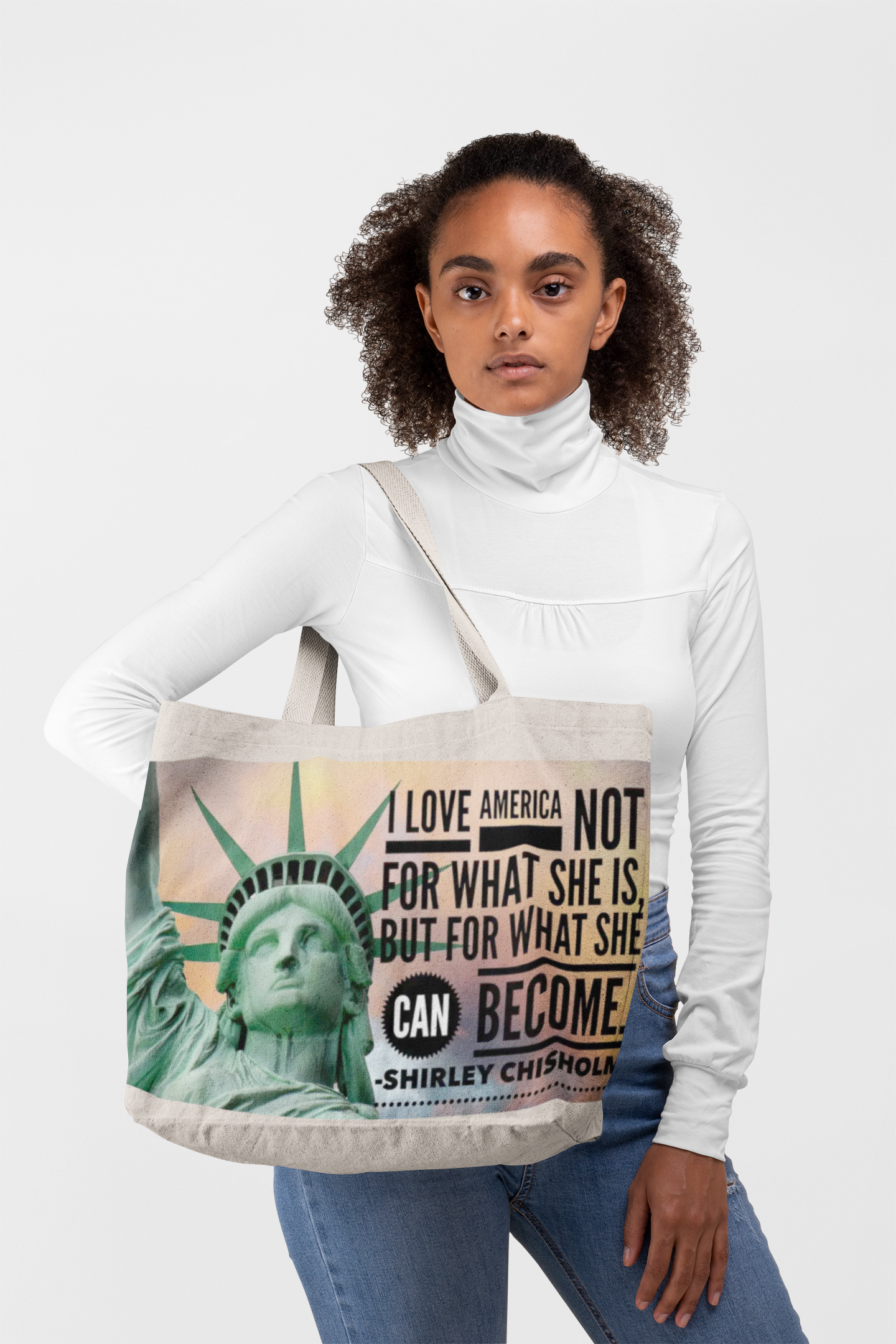 Shirley Chisholm 'We Can Change America' Cotton Canvas Tote Bag product thumbnail image Shirley Chisholm 'We Can Change America' Cotton Canvas Tote Bag product thumbnail image