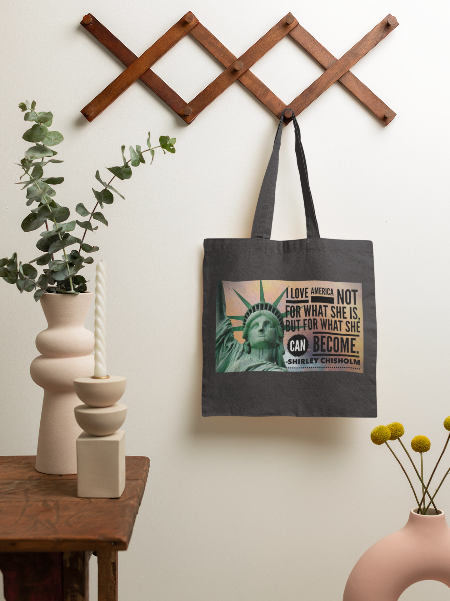 Shirley Chisholm 'We Can Change America' Cotton Canvas Tote Bag product thumbnail image Shirley Chisholm 'We Can Change America' Cotton Canvas Tote Bag product thumbnail image