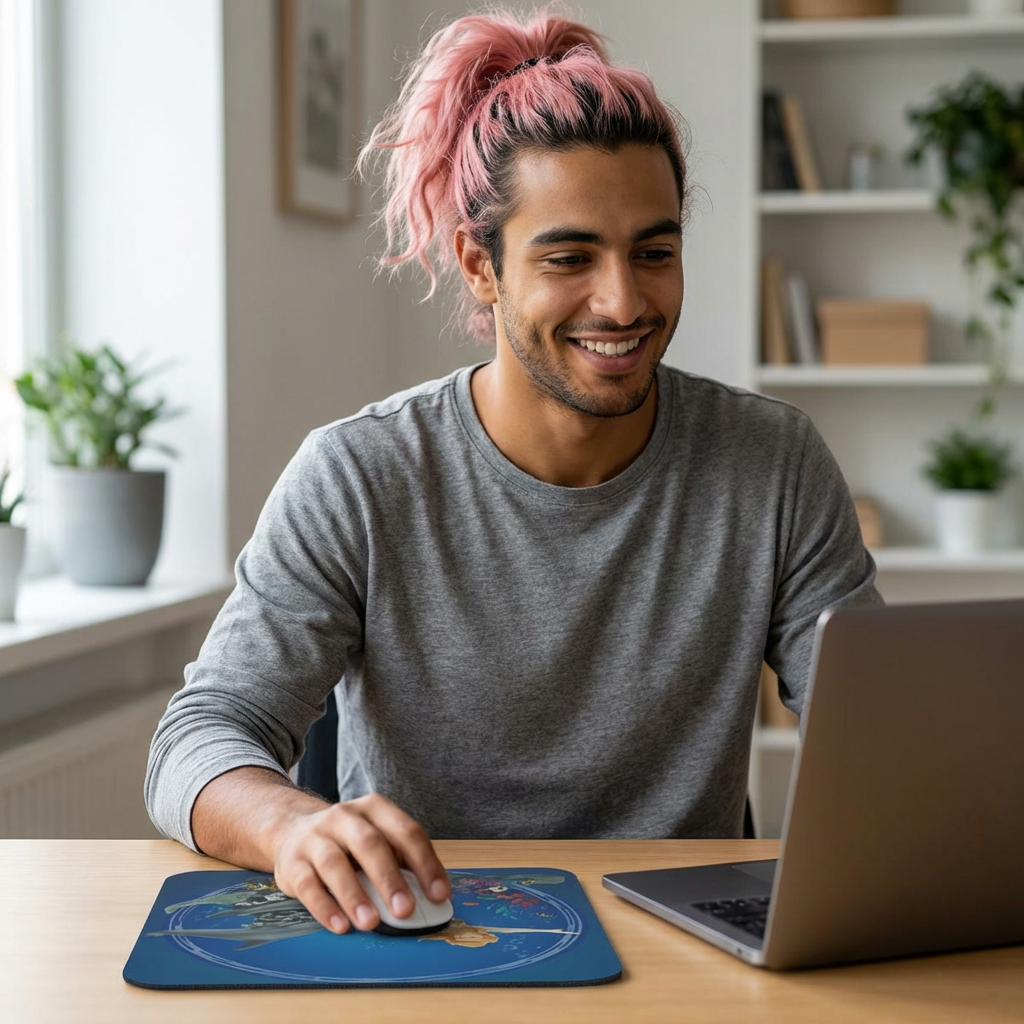 Mermaid &amp; Dolphins Ocean Rectangle Mouse Pad — Blue Underwater Desk Mat product thumbnail image