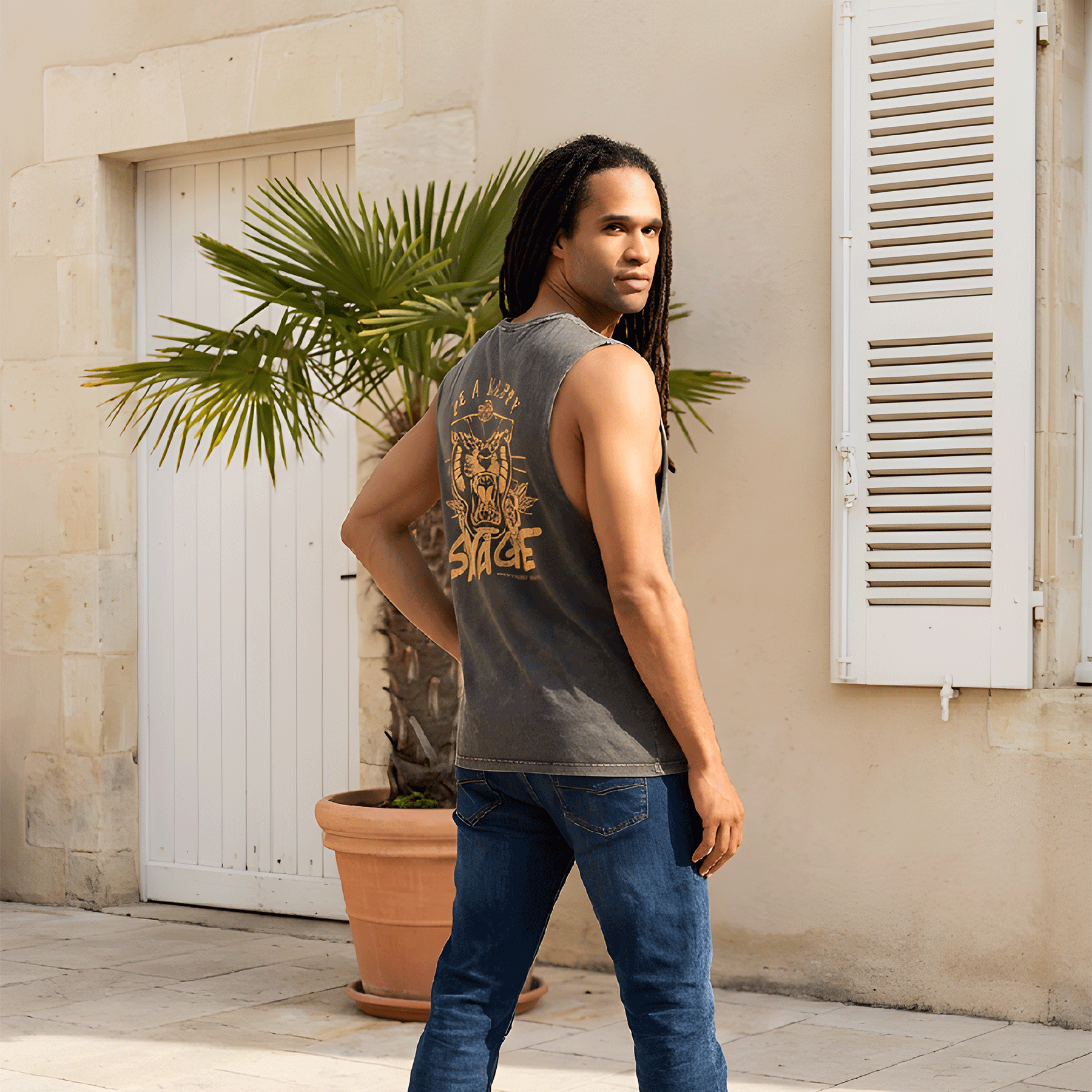 Happy Savage Panther Tank Cut-Off — Unisex Tee Stonewash product thumbnail image