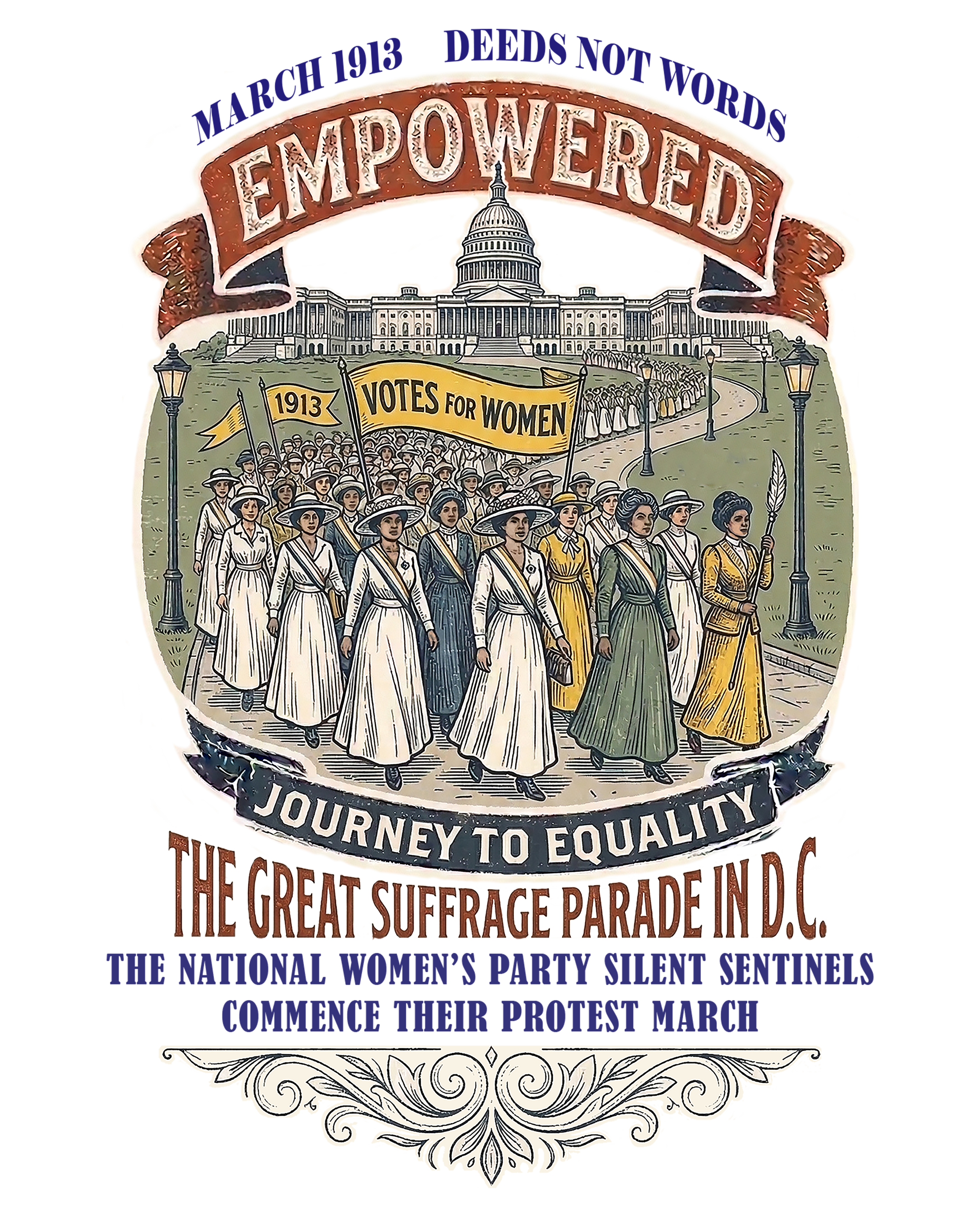 EMPOWERED - 1913 The Great Suffrage Parade on D.C. (The Marchers) - Women's History Vintage T-shirt