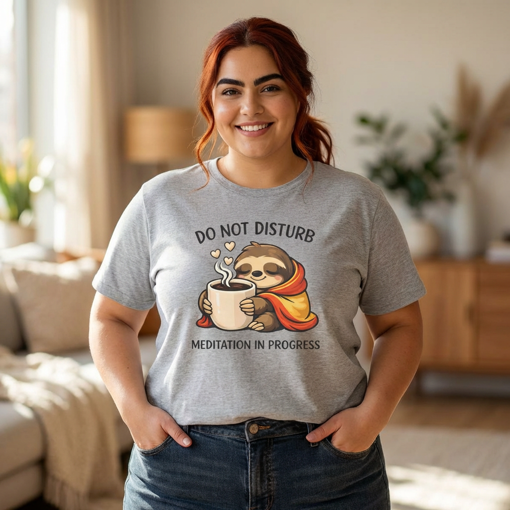 Do Not Disturb Sloth T-Shirt — “Meditation in Progress” Cozy Graphic Tee product thumbnail image Do Not Disturb Sloth T-Shirt — “Meditation in Progress” Cozy Graphic Tee product thumbnail image