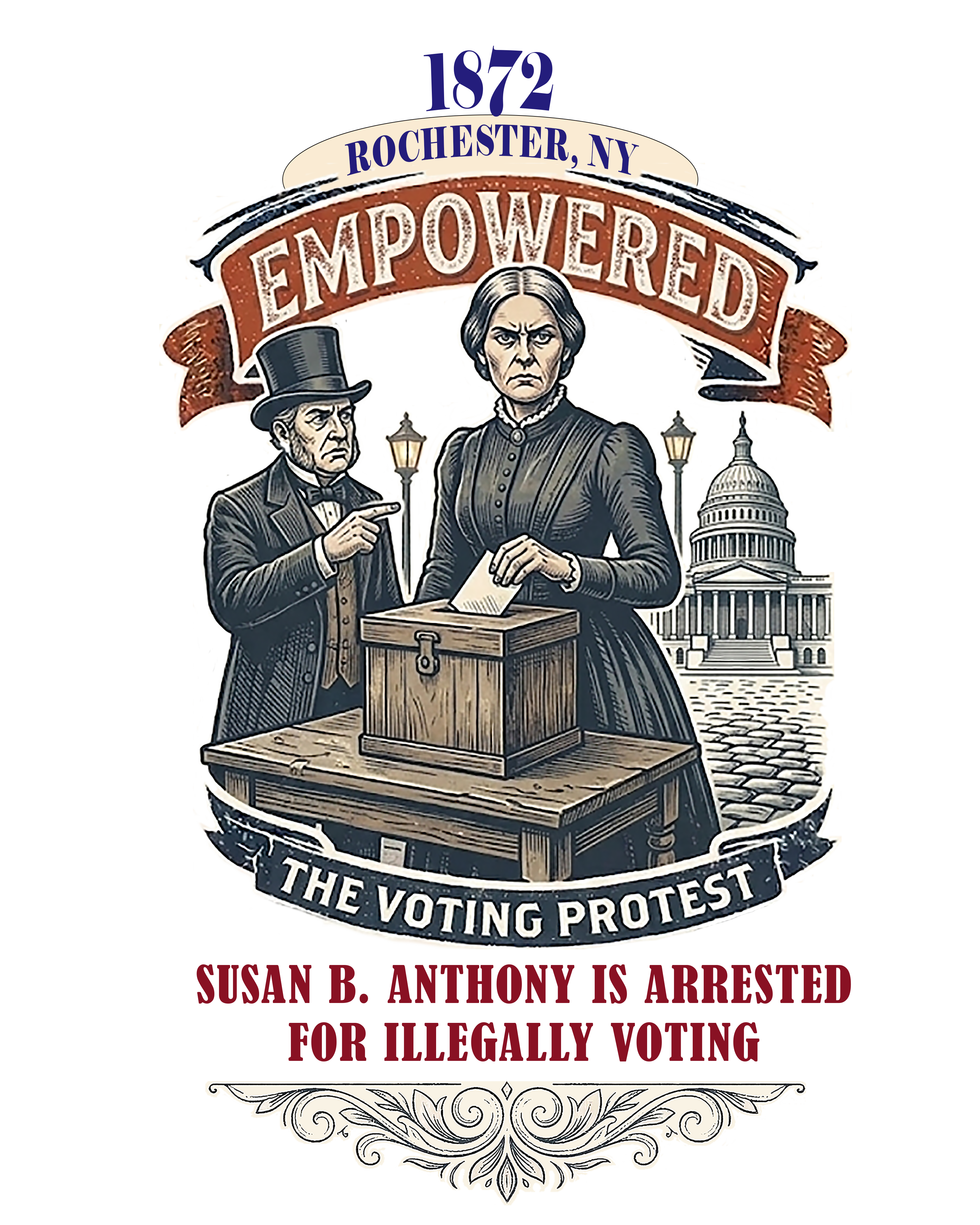 EMPOWERED - 1872 Susan B. Anthony arrested for illegally voting - Women's History Vintage T-shirt product thumbnail image