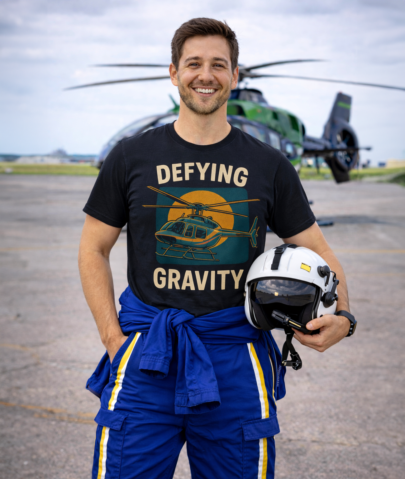 Defying Gravity B407 Helicopter Tee, Aviation Shirt, Aircraft Lover Top, Pilot Gift Idea, Unique Helicopter Apparel