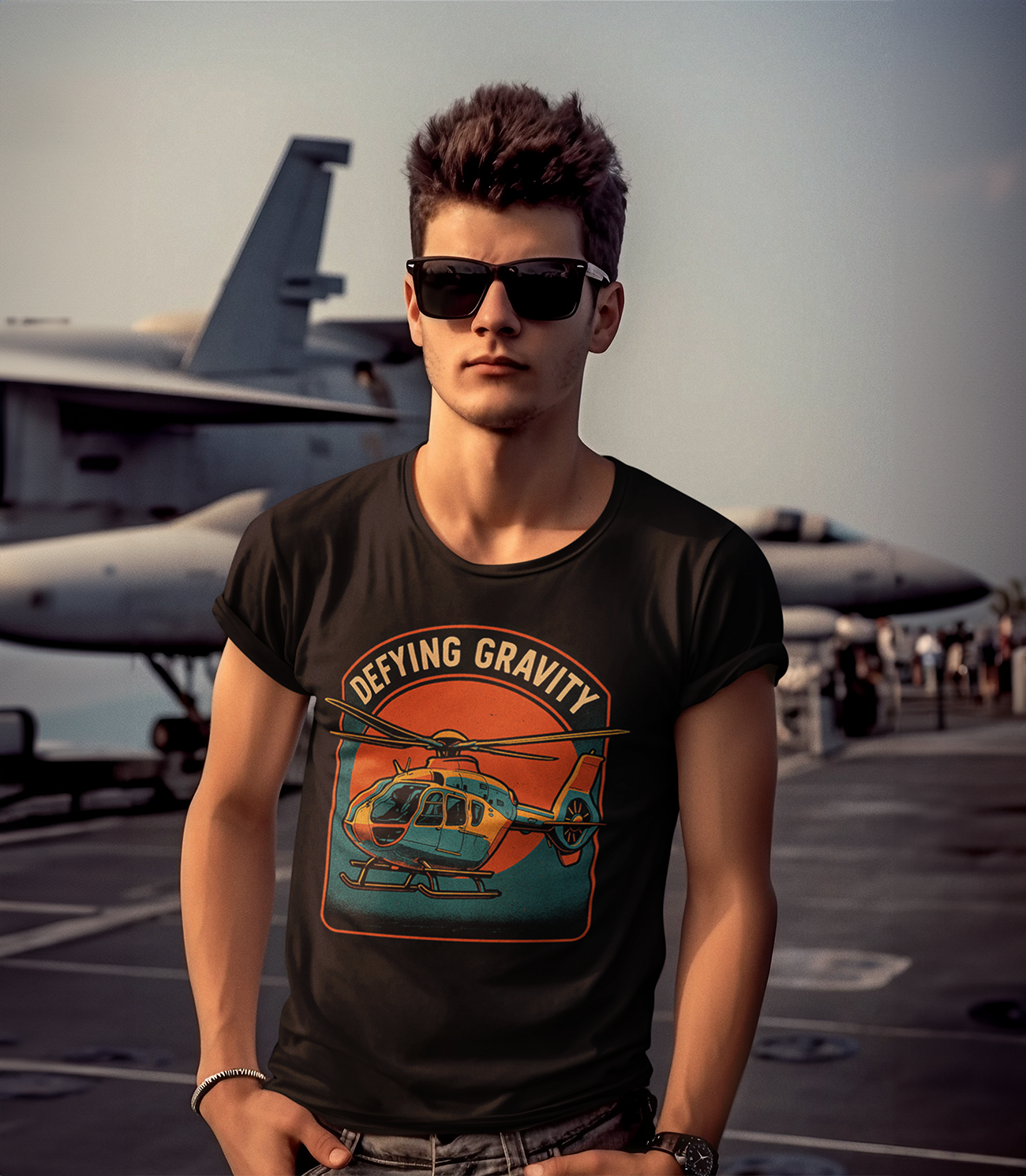 Defying Gravity B407 Helicopter Tee, Aviation Shirt, Aircraft Lover Top, Pilot Gift Idea, Unique Helicopter Apparel product thumbnail image