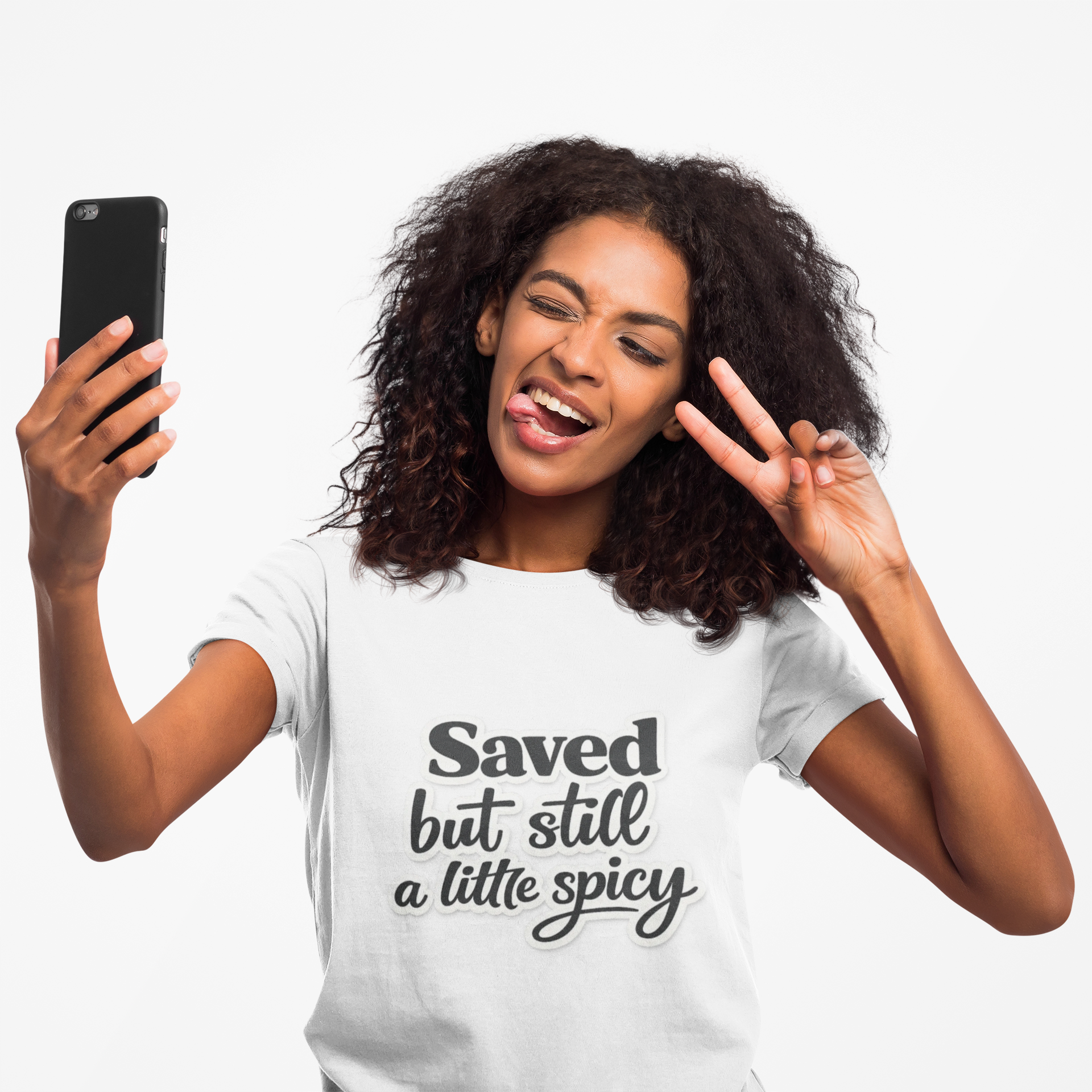 Saved But Still a Little Spicy T-Shirt — Funny Christian Faith Tee product thumbnail image Saved But Still a Little Spicy T-Shirt — Funny Christian Faith Tee product thumbnail image