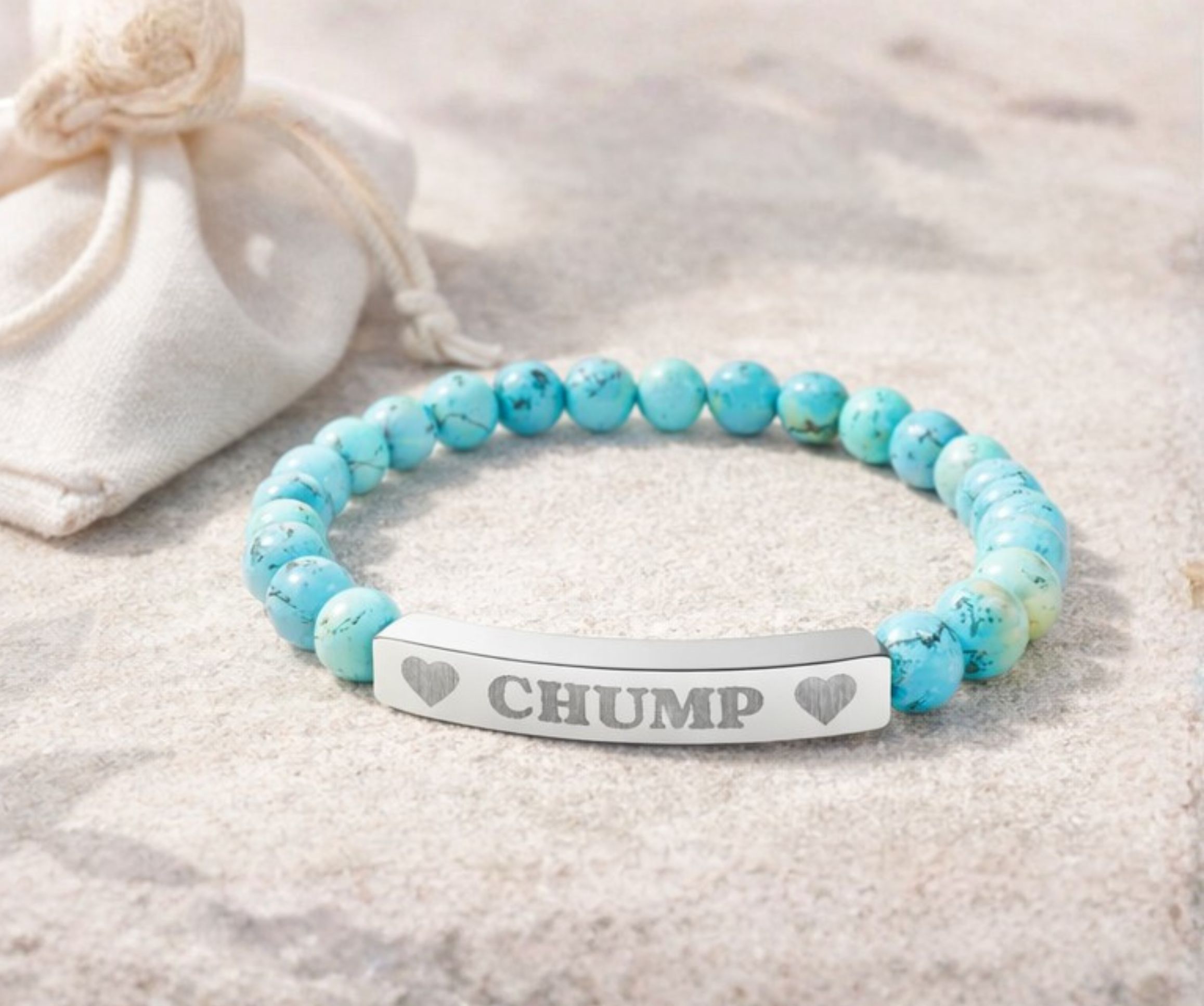 CHUMP Engraved Natural Stone Beaded Bracelet