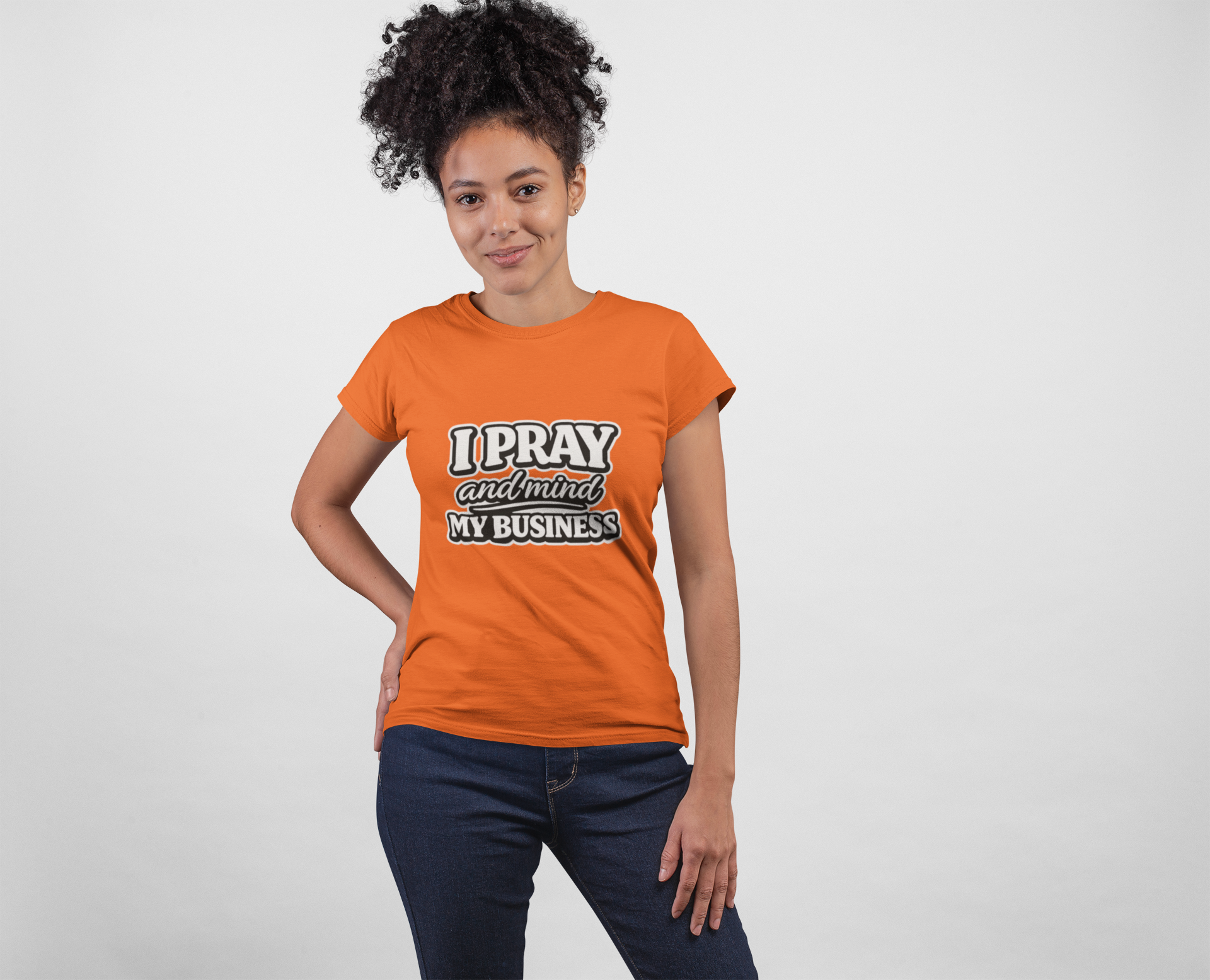 Prayer Graphic T-Shirt — "I Pray and Mind My Business" Christian Faith Tee product thumbnail image