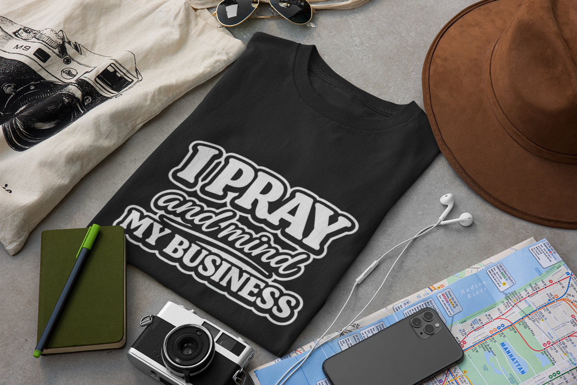Prayer Graphic T-Shirt — "I Pray and Mind My Business" Christian Faith Tee product thumbnail image Prayer Graphic T-Shirt — "I Pray and Mind My Business" Christian Faith Tee product thumbnail image