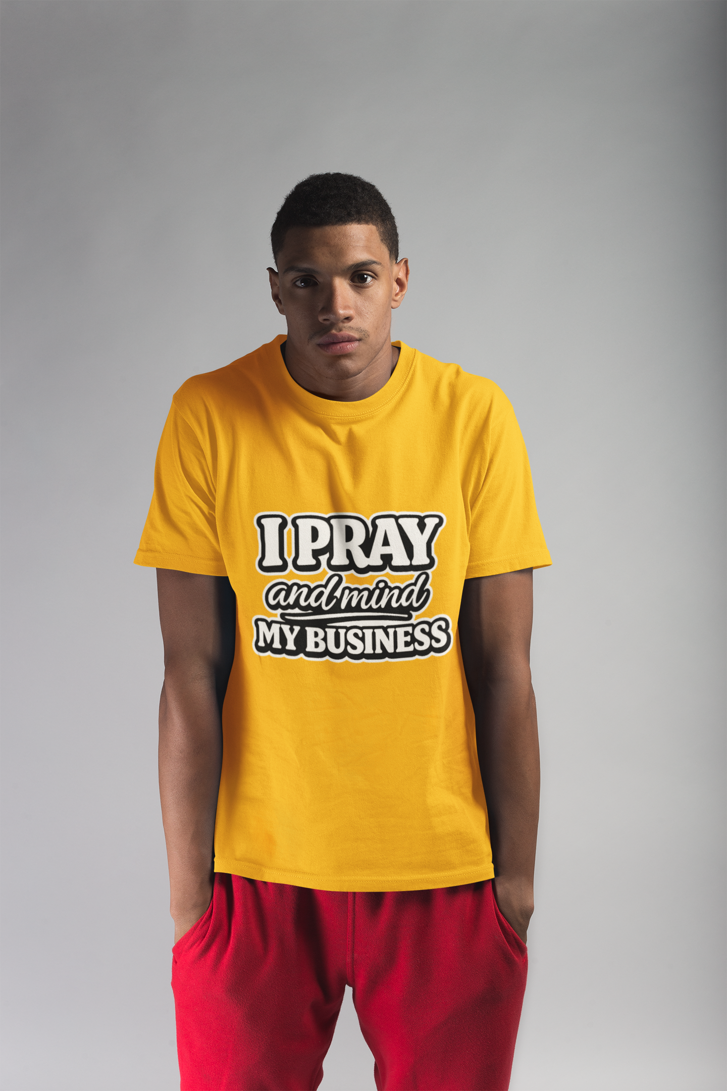 Prayer Graphic T-Shirt — "I Pray and Mind My Business" Christian Faith Tee product thumbnail image
