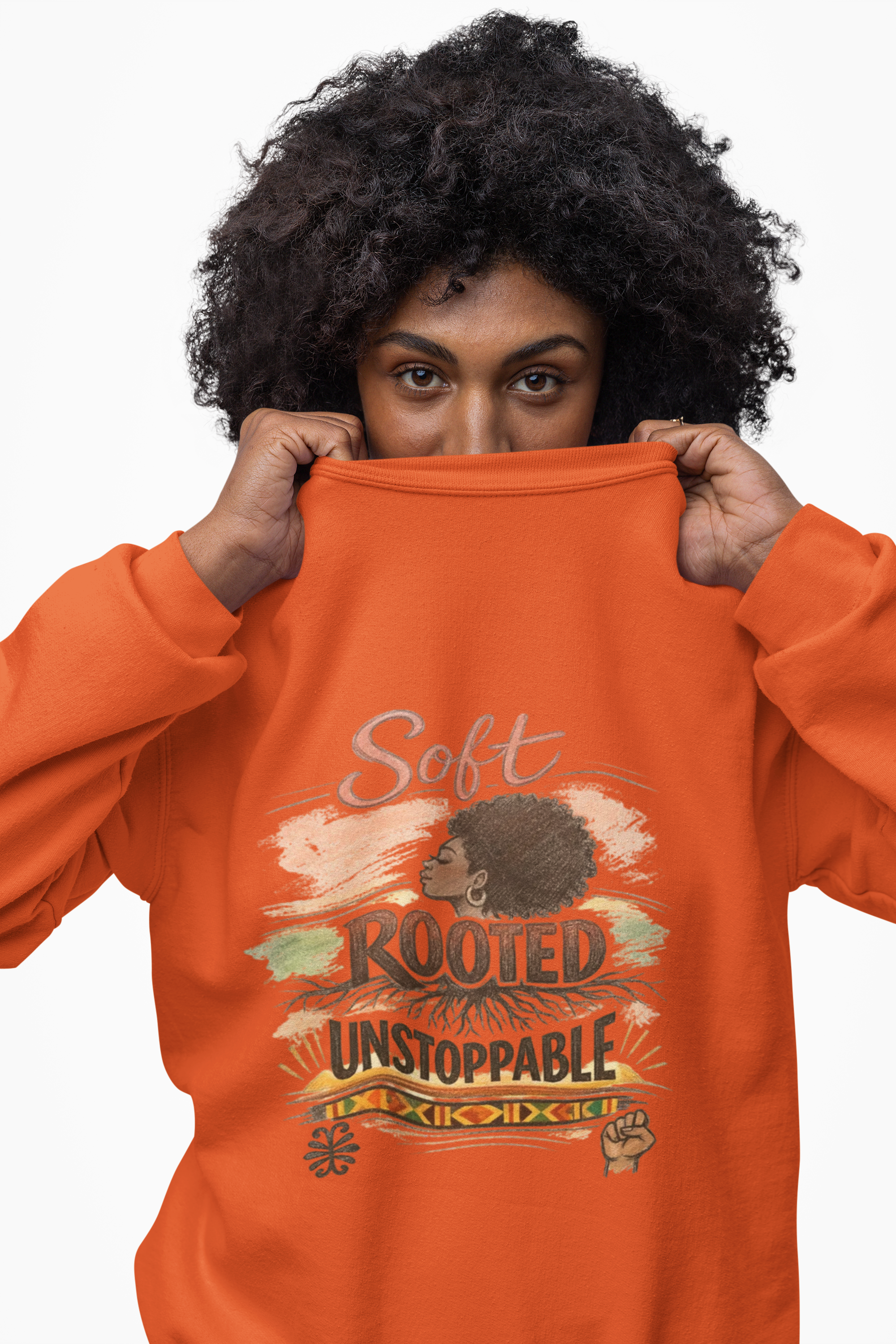 Crewneck Sweatshirt — "Soft, Rooted, Unstoppable" Afro Puff Graphic product thumbnail image Crewneck Sweatshirt — "Soft, Rooted, Unstoppable" Afro Puff Graphic product thumbnail image