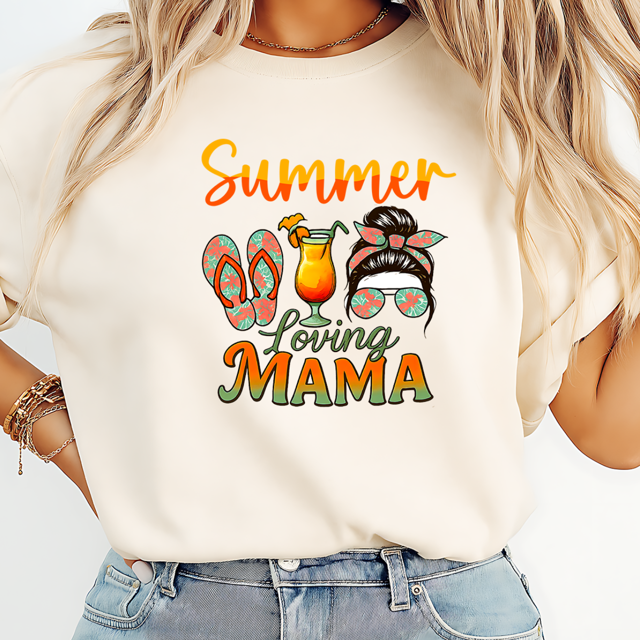Summer Loving Mama T-Shirt Cute Beach Flip Flops &amp; Tropical Drink Tee