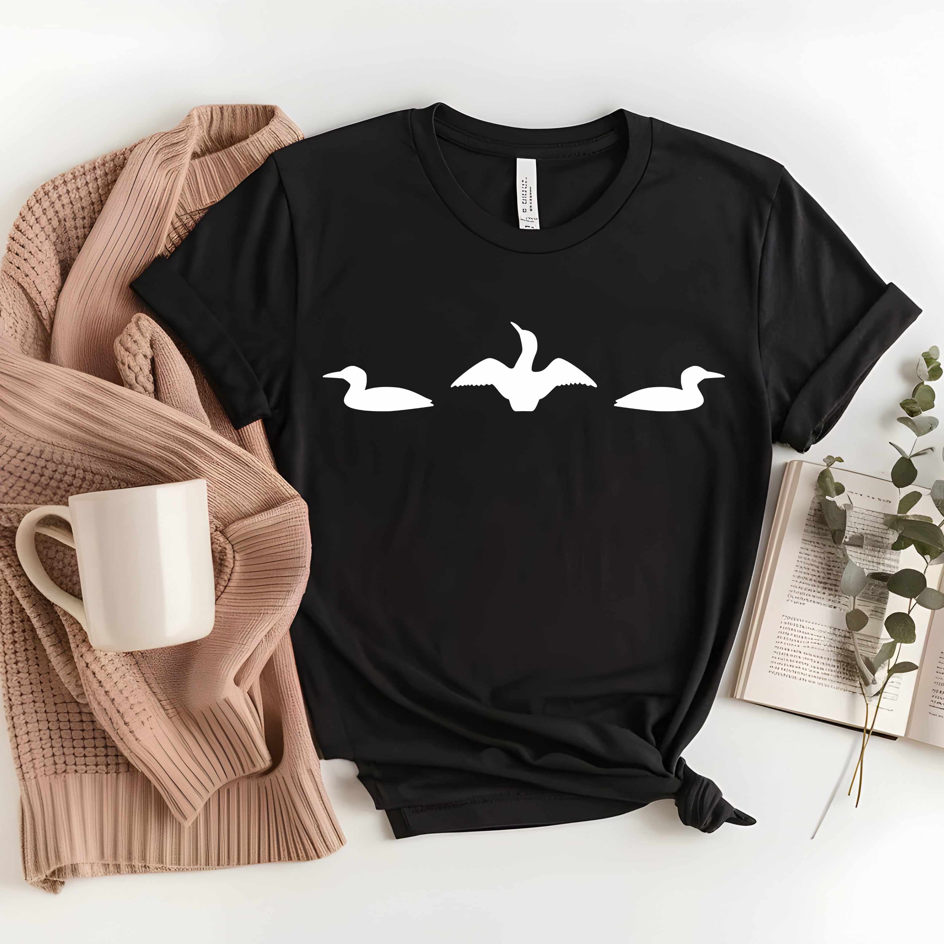 Bird Silhouettes T-shirt, Common Loons. Bird Lover Gift, Nature Lover Tee, Eco-Friendly Apparel product thumbnail image