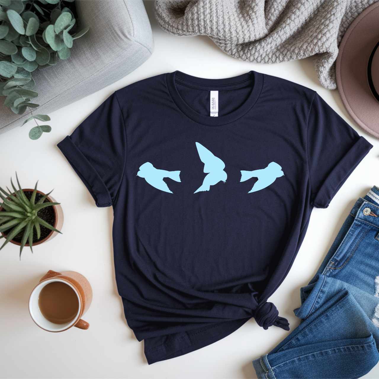 Wild Bird Silhouettes T-shirt, Tree Swallows. Bird Lover Gift, Outdoorsy Tee, Unisex Apparel product thumbnail image