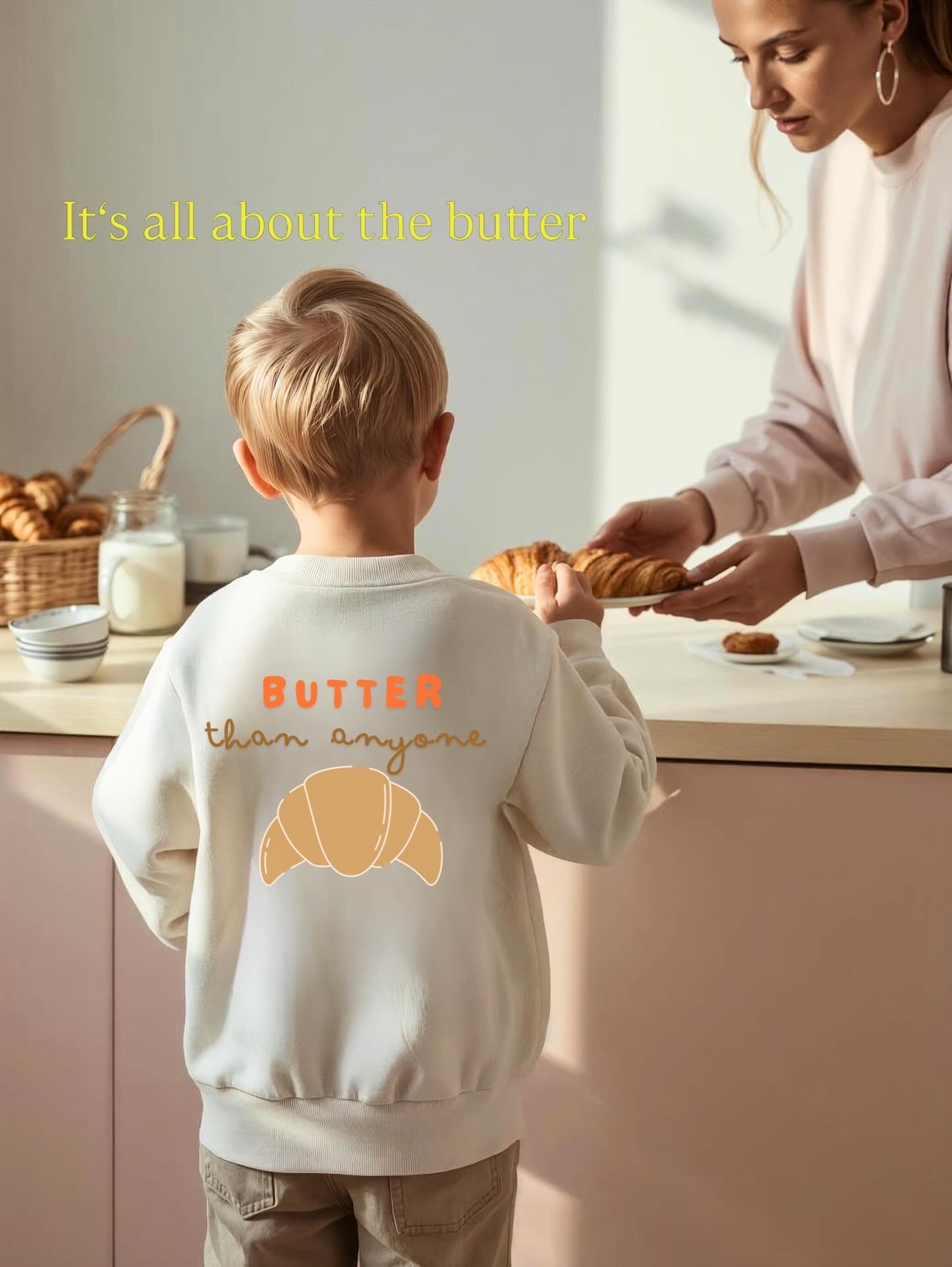 Kids Sweatshirt — 'Butter Than Anyone' Croissant Cozy Comfy Crewneck product thumbnail image
