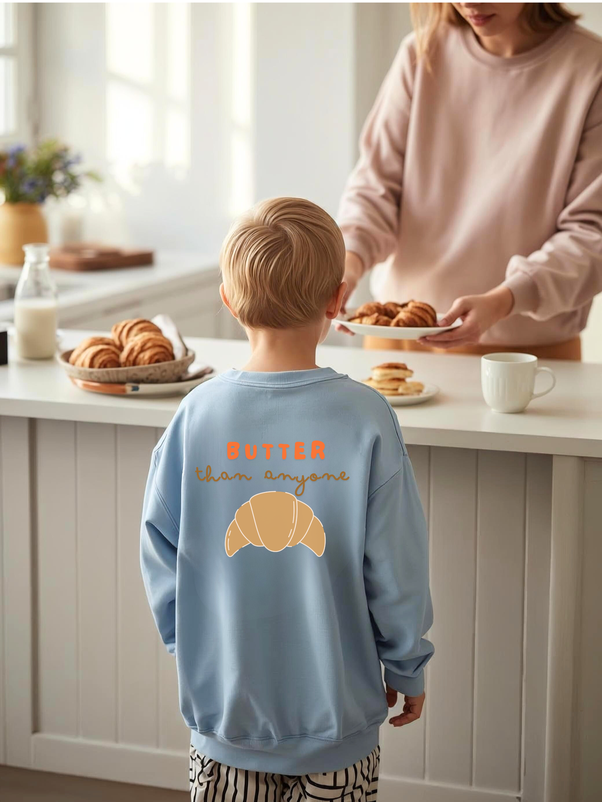 Kids Sweatshirt — 'Butter Than Anyone' Croissant Cozy Comfy Crewneck product thumbnail image