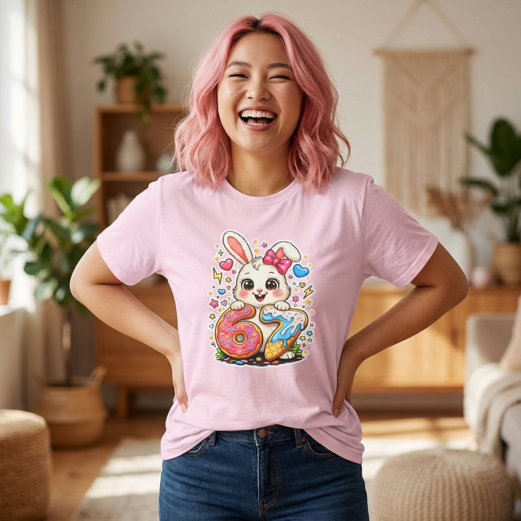Kids 6th Birthday Bunny T-Shirt — Cute Donut Numbers 6 &amp; 7