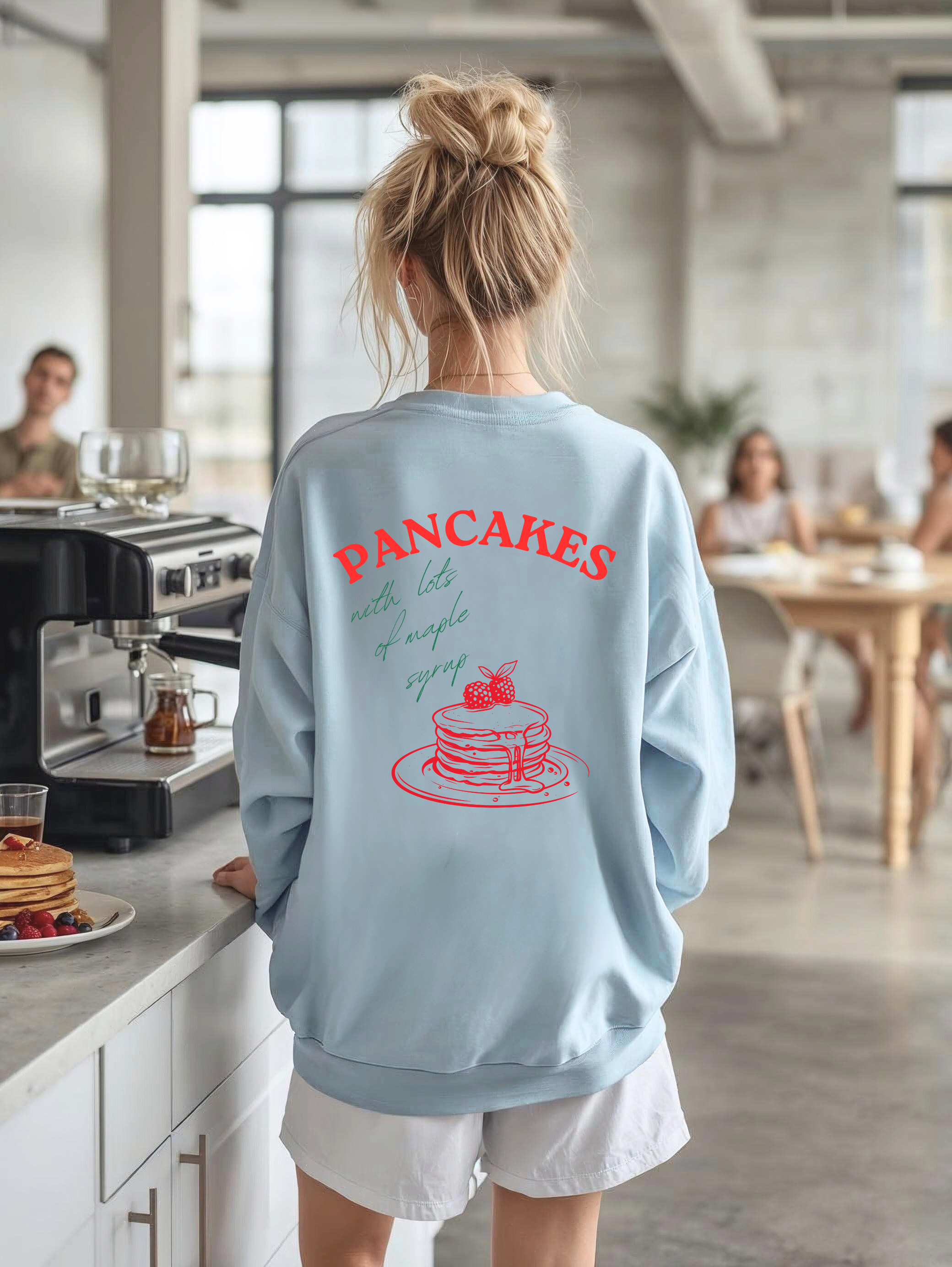 Mom Life Tee, Pancakes stack illustration Sweatshirt | retro breakfast lettering back print product thumbnail image