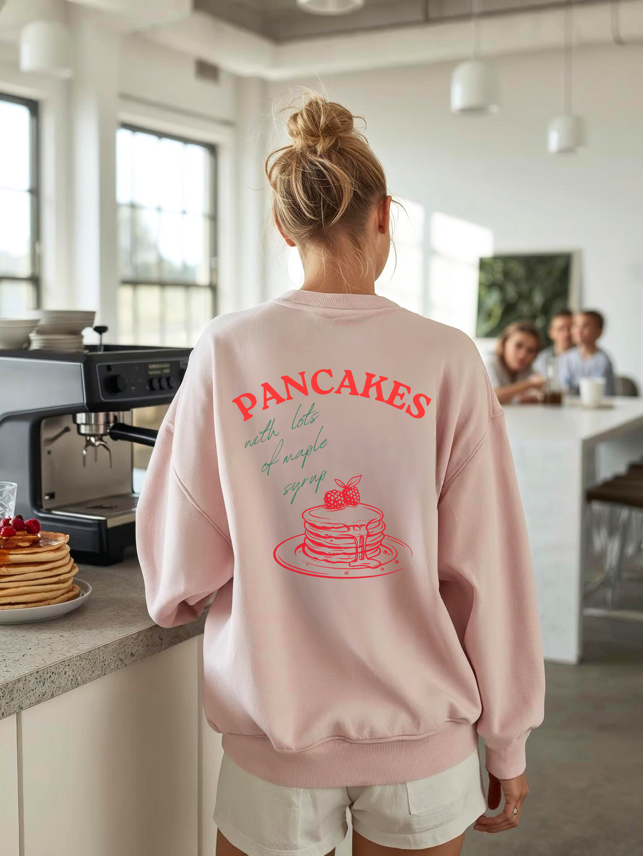 Mom Life Tee, Pancakes stack illustration Sweatshirt | retro breakfast lettering back print product thumbnail image