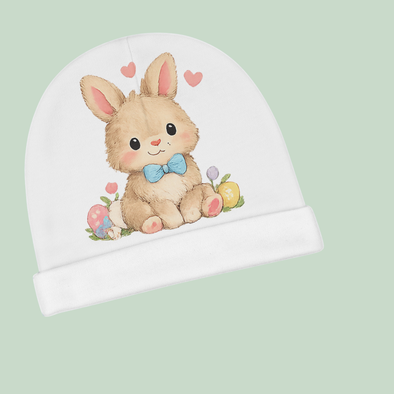 Baby Beanie - Cute Bunny with Bow & Easter Eggs Infant Hat product thumbnail image Baby Beanie - Cute Bunny with Bow & Easter Eggs Infant Hat product thumbnail image