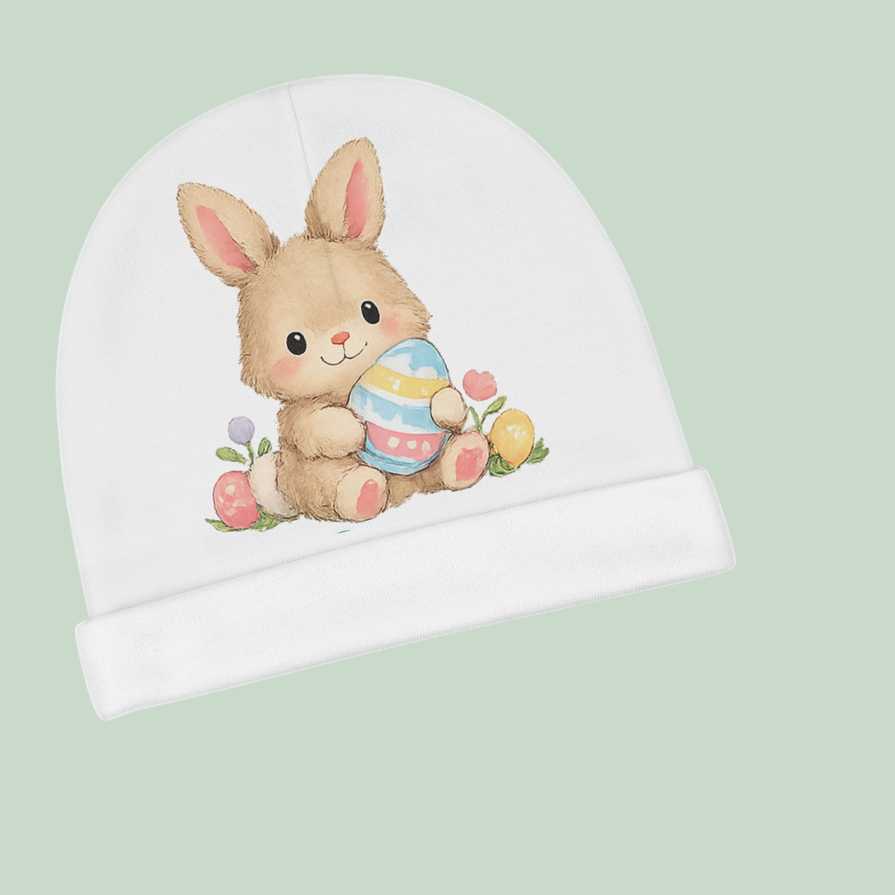 Easter Bunny Baby Beanie – Cute Bunny with Painted Egg Infant Hat product thumbnail image Easter Bunny Baby Beanie – Cute Bunny with Painted Egg Infant Hat product thumbnail image